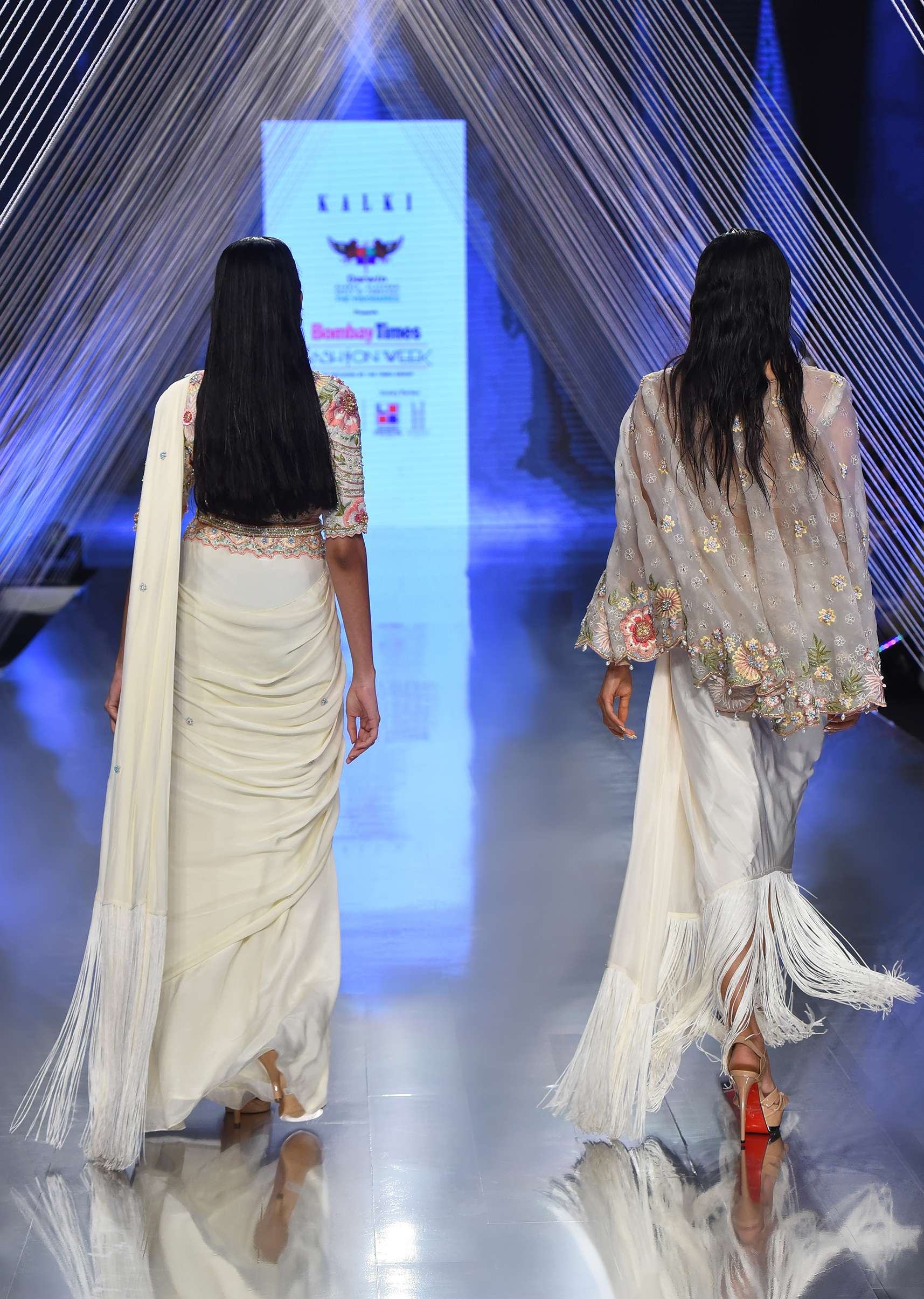 Cream Ready Pleated Saree With Multi Colored Floral Hand Work On The Blouse - Image 4