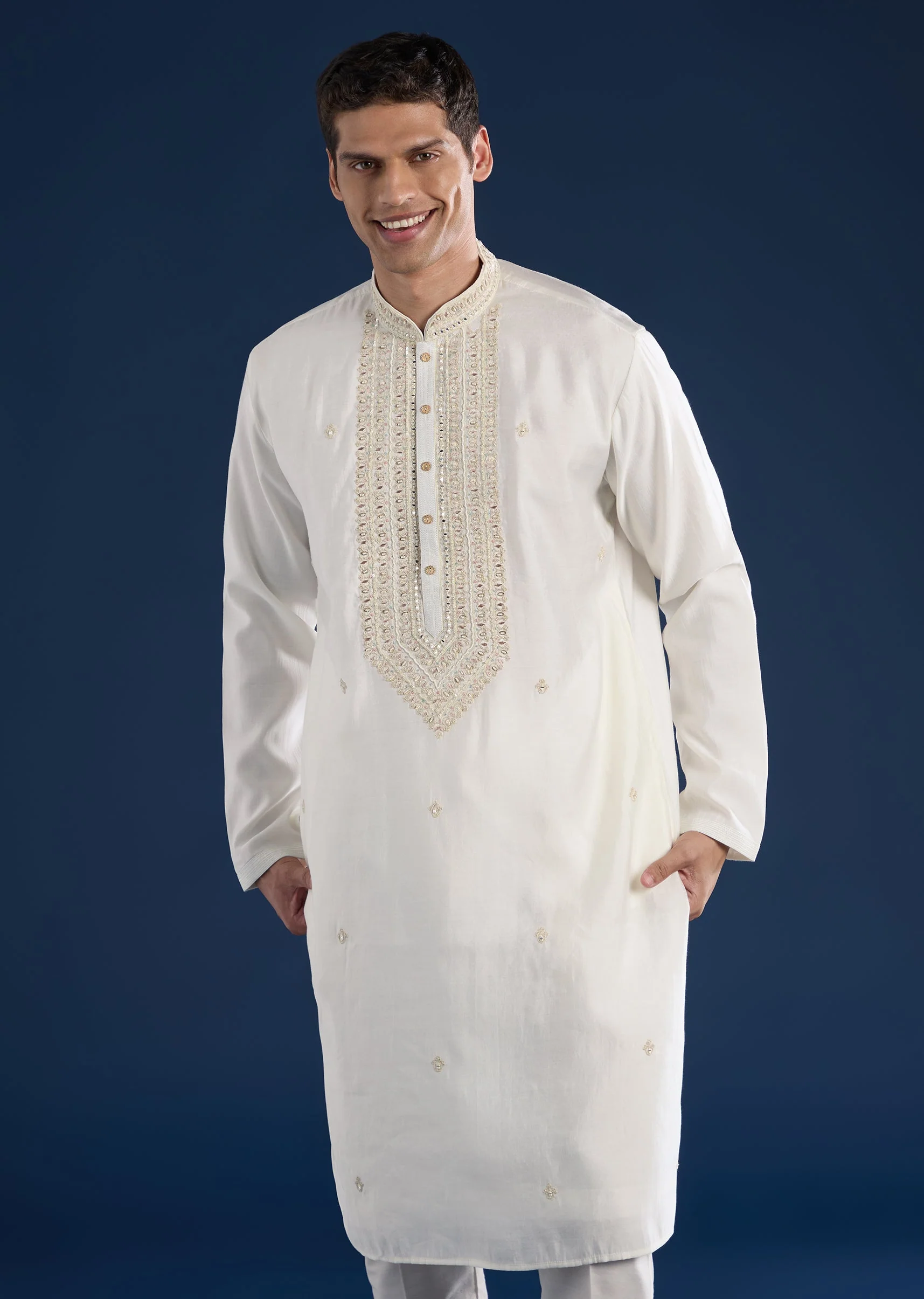 Cream Mirror Detail Kurta Set - Image 3