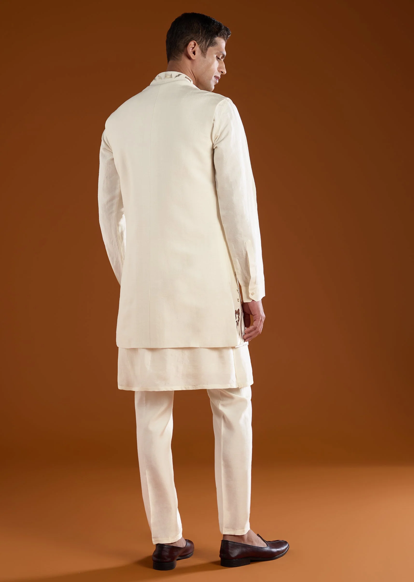 Cream Patchwork Jacket and Kurta Set - Image 6