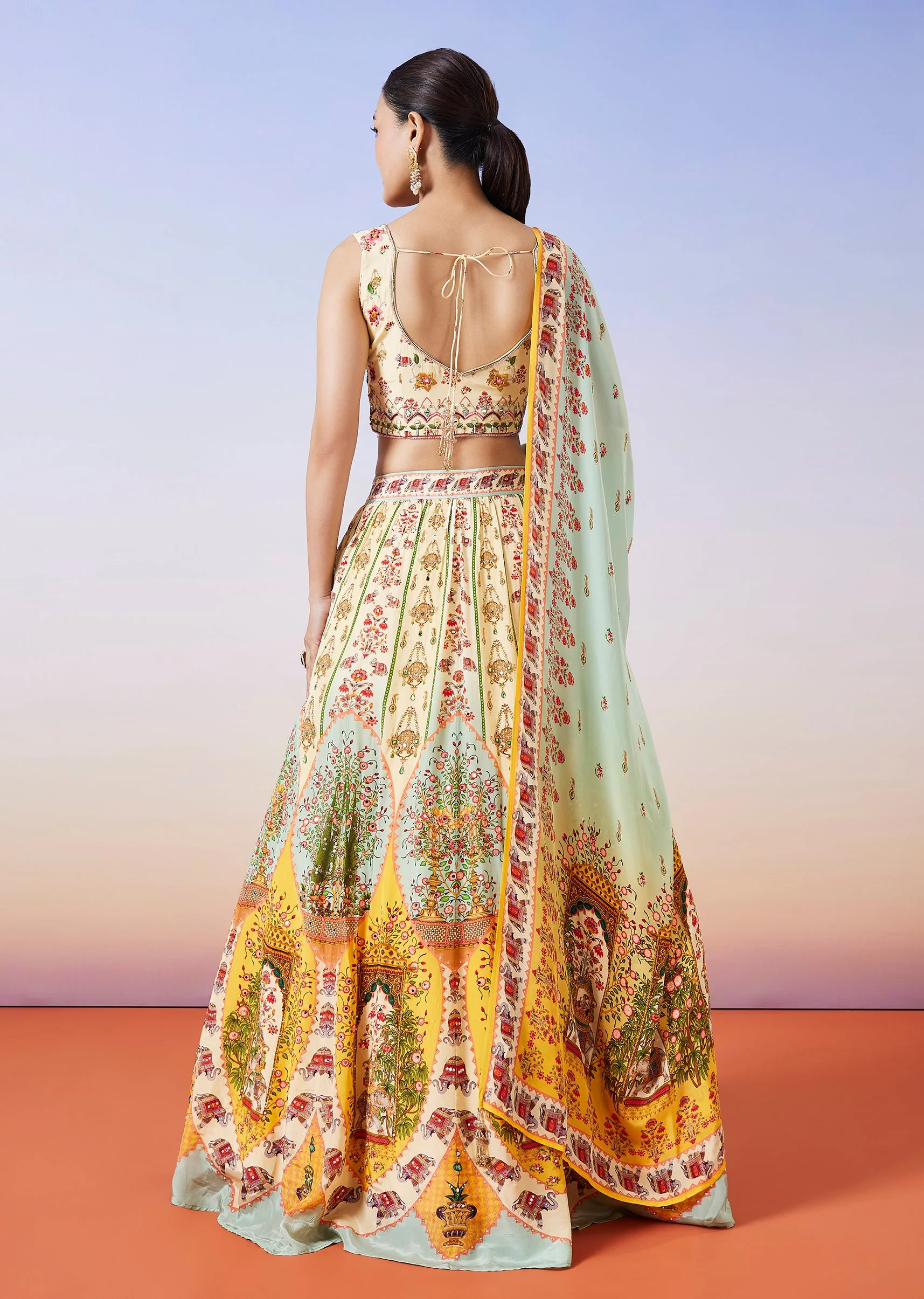 Cream Printed Lehenga With Dupatta - Image 2