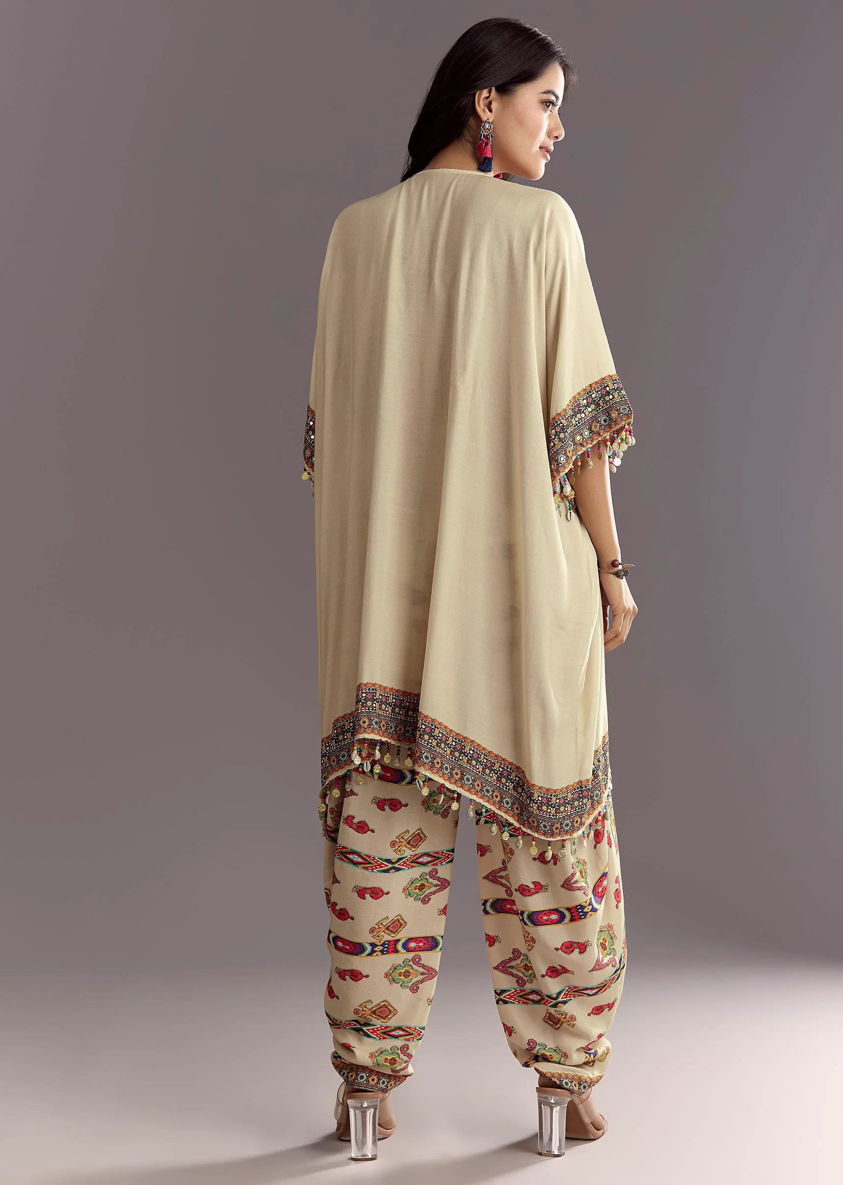 Cream Printed Muslin Kurta And Dhoti - Image 5