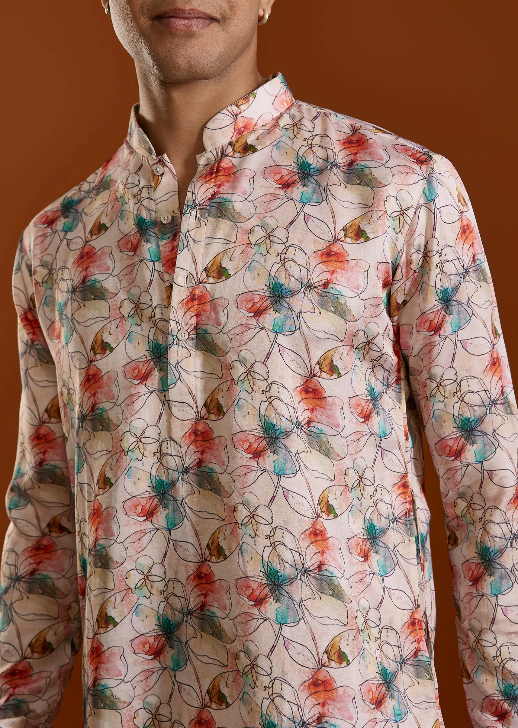Cream Printed Viscose Kurta - Image 2