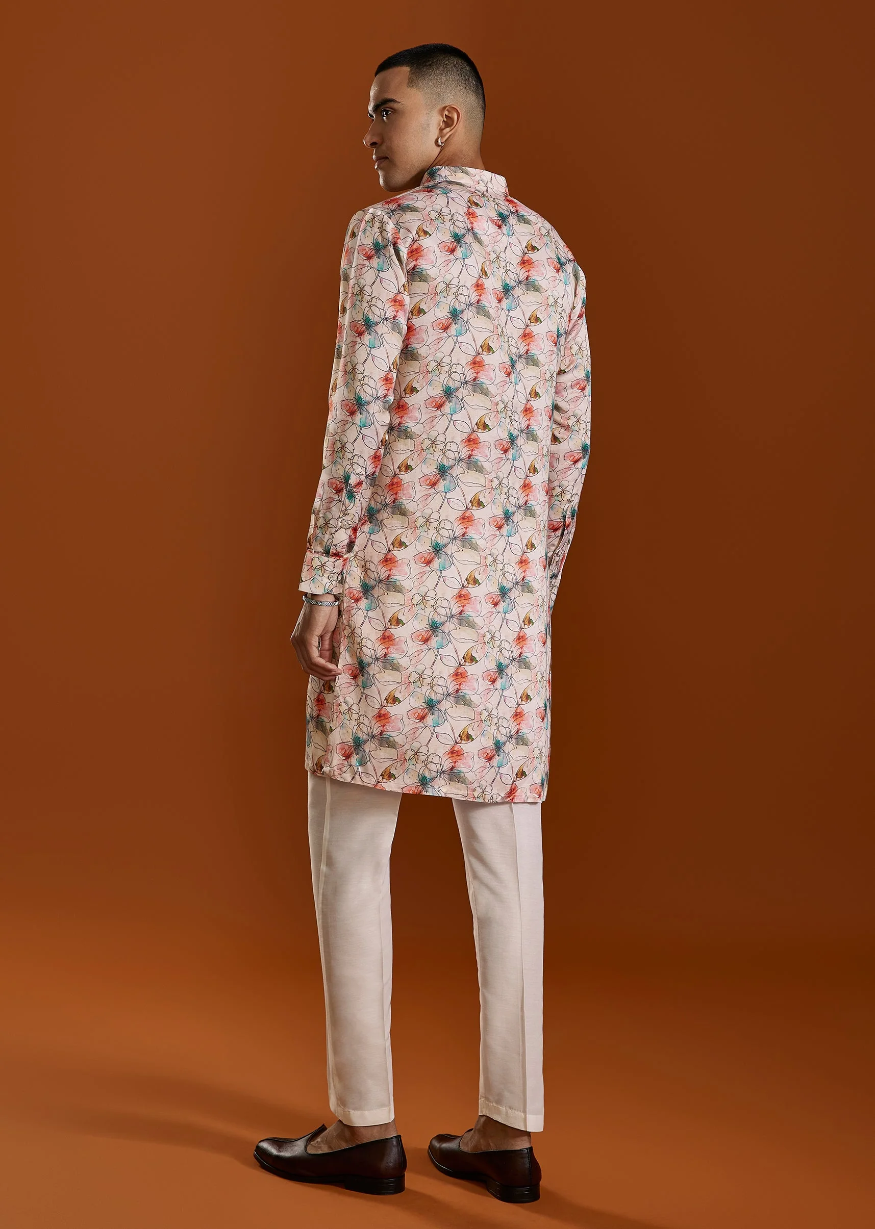 Cream Printed Viscose Kurta - Image 5