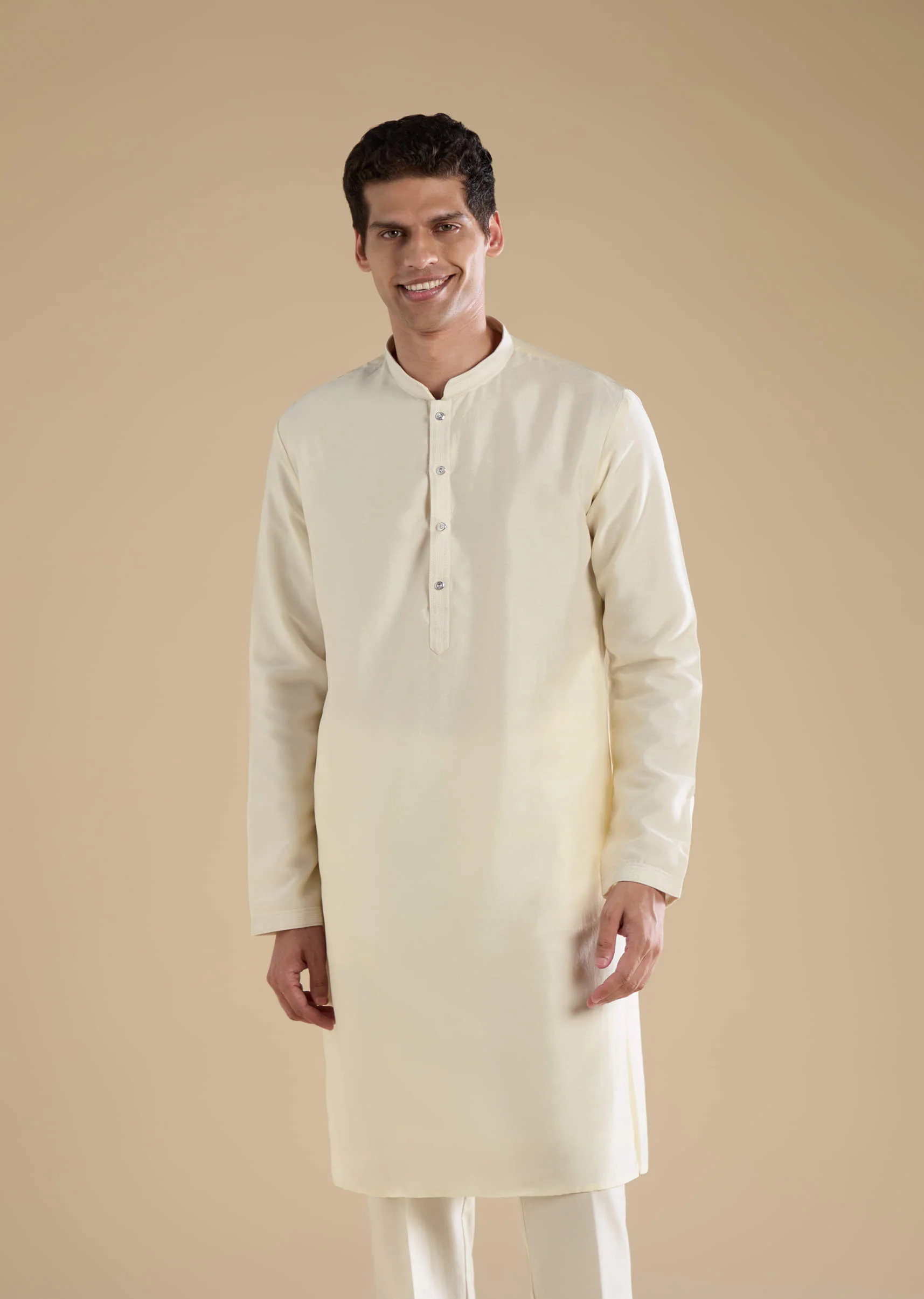 Cream Silk Jacket Kurta Set with Resham Work - Image 6