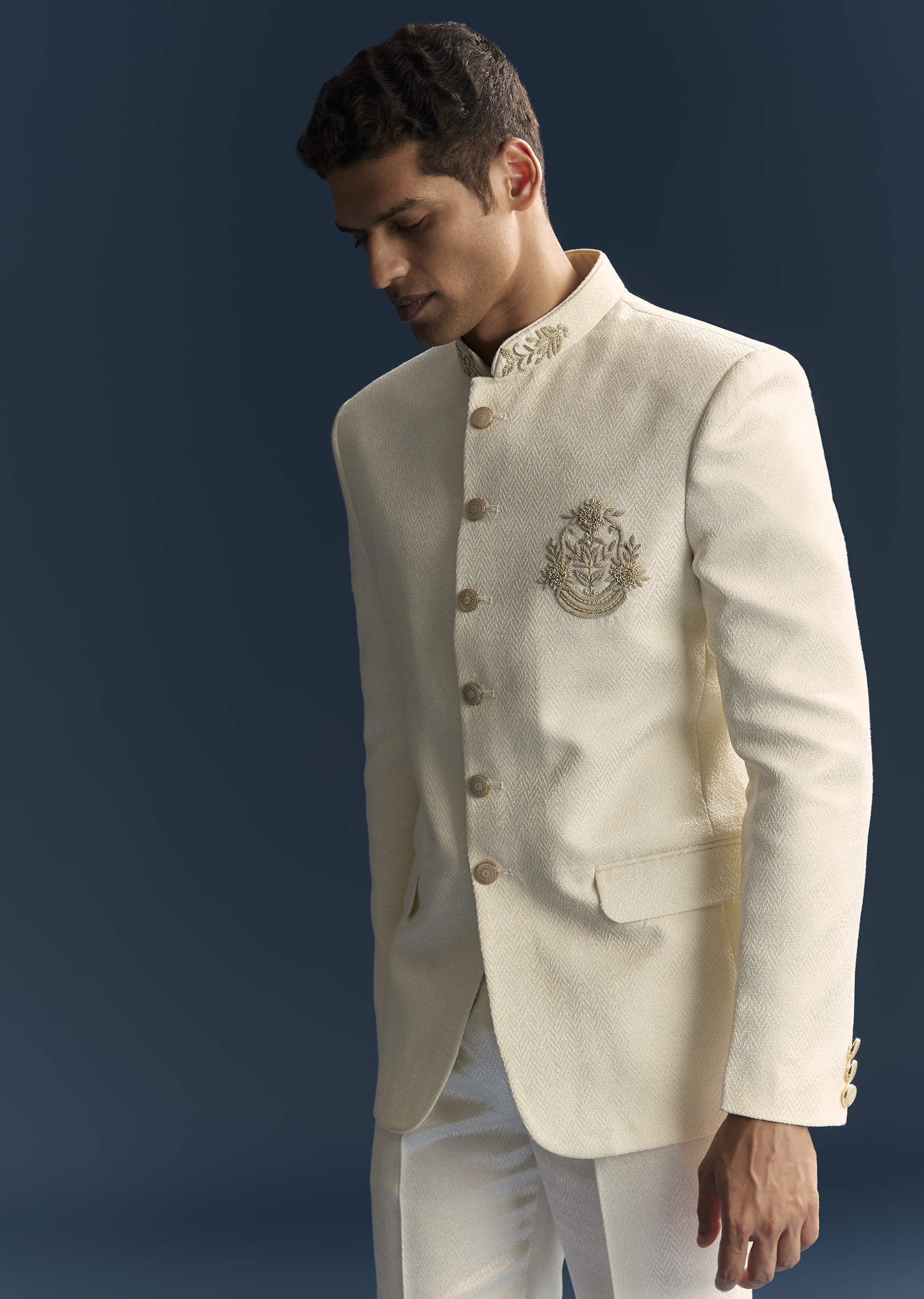 Cream Silk Jodhpuri Suit For Men With Heavy Hand Embroidery - Image 5