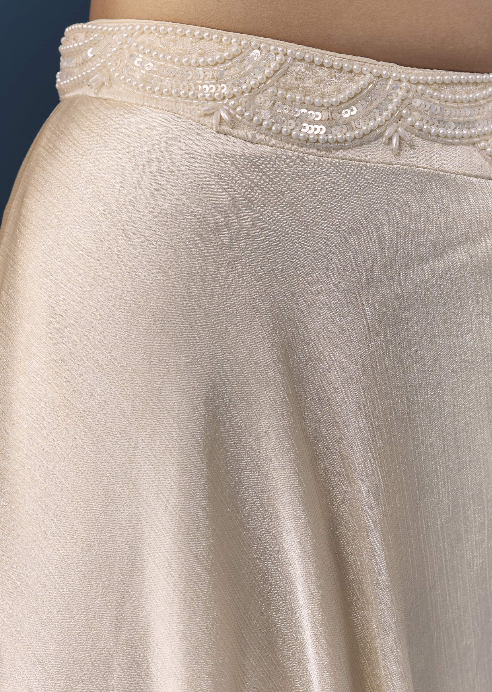 Cream Silk Sequin Work Crop Top Set with Dupatta - Image 6