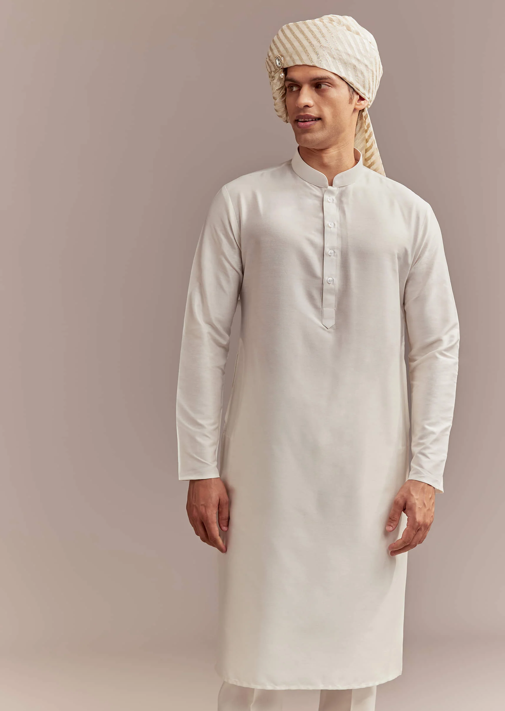 Cream Silk Sherwani For Groom With Floral And Vine Embroidery - Image 7