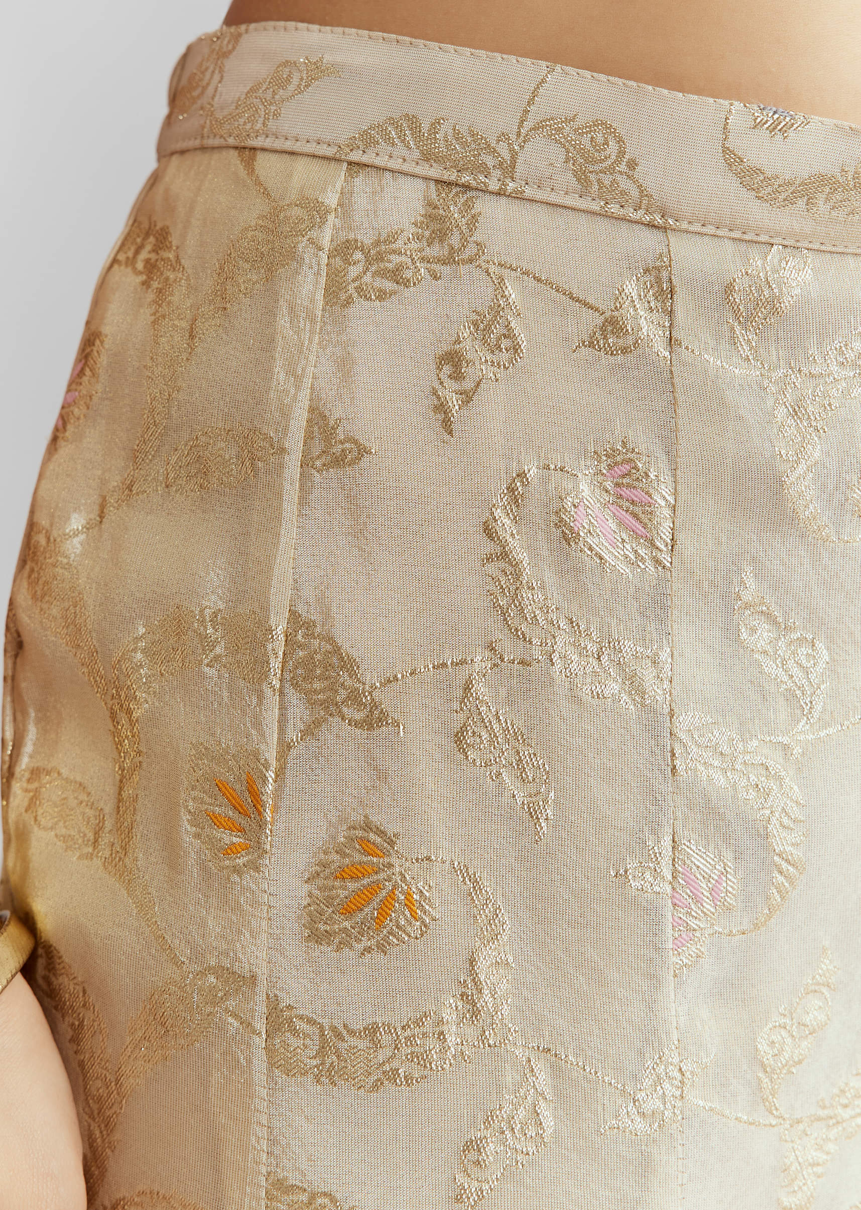 Cream Tissue Crop Top And Palazzo Pant Set With Embroidery - Image 6