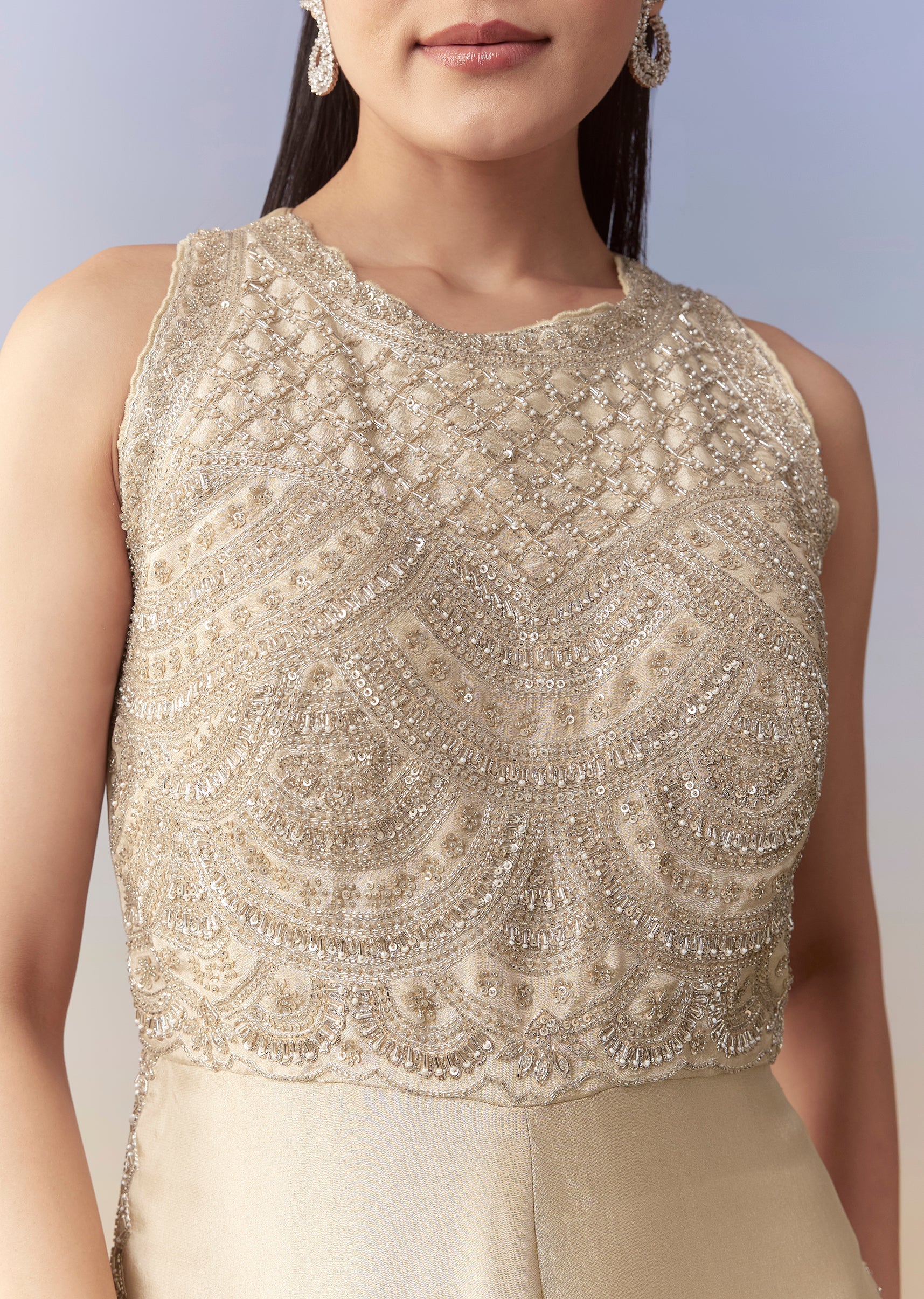Cream Tissue Embellished Jumpsuit - Image 2