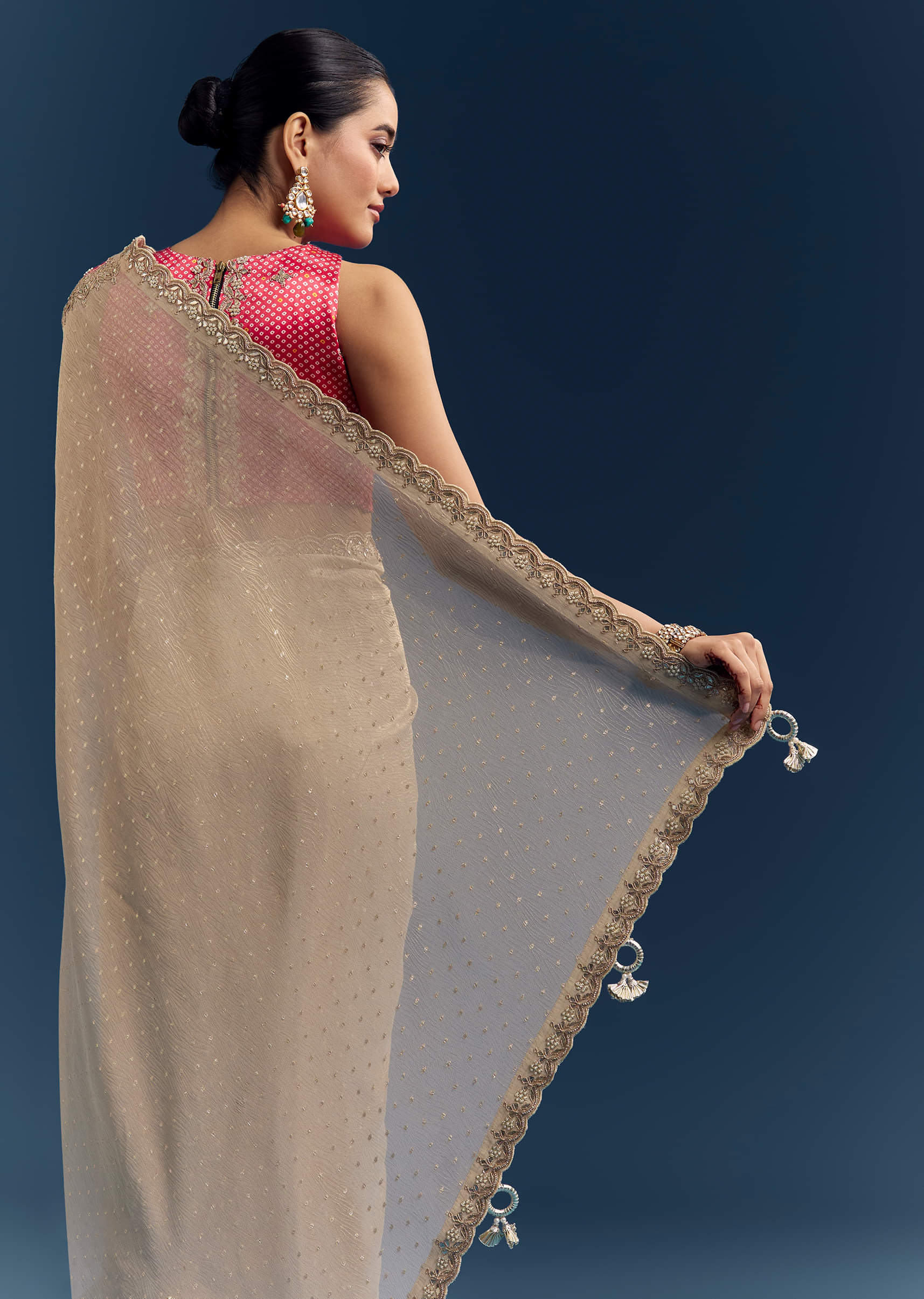 Cream Tissue Organza Saree With Intricate Hand Embroidery - Image 6