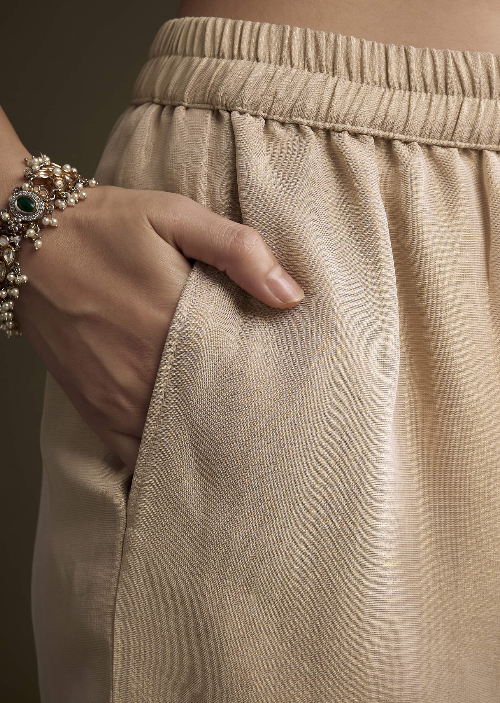 Cream Tissue Palazzo Suit With Sequins And Cutdana Work - Image 6