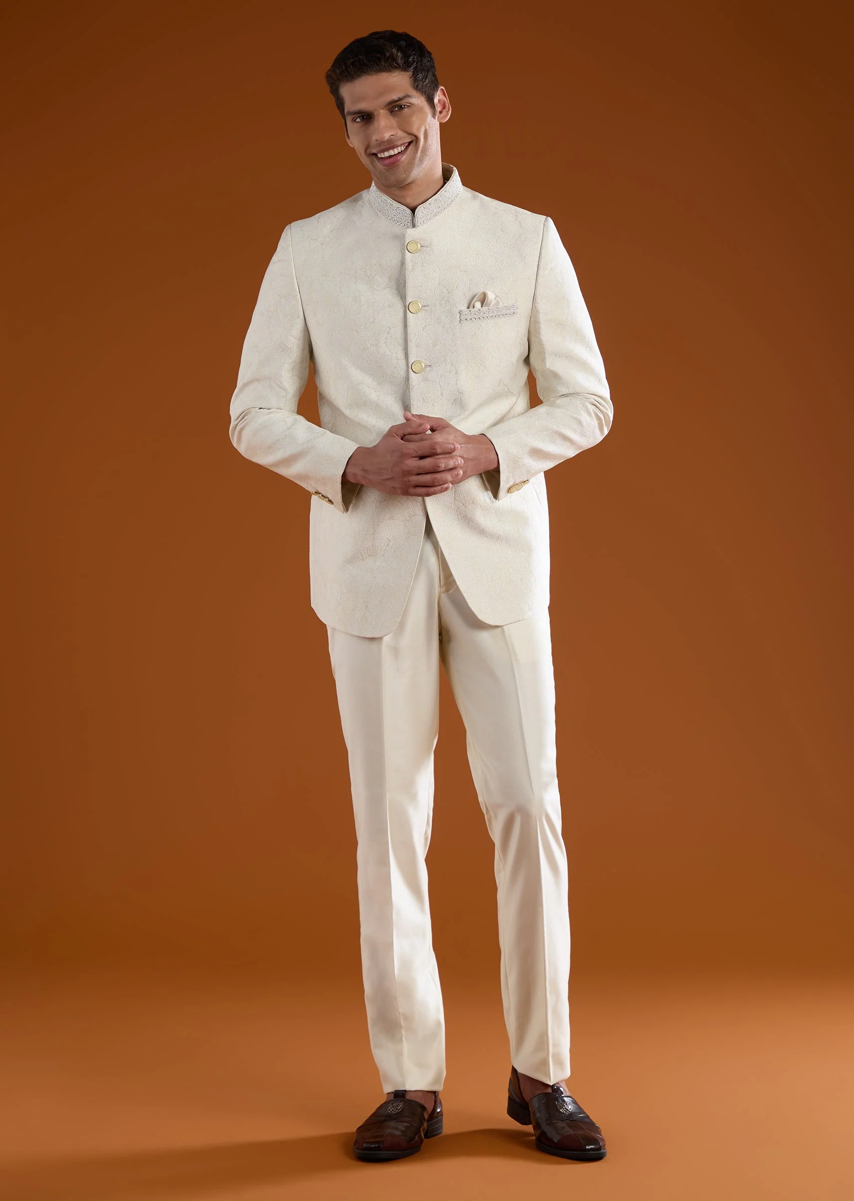 Cream Viscose Jodhpuri Pant Set with Bead Work - Image 2