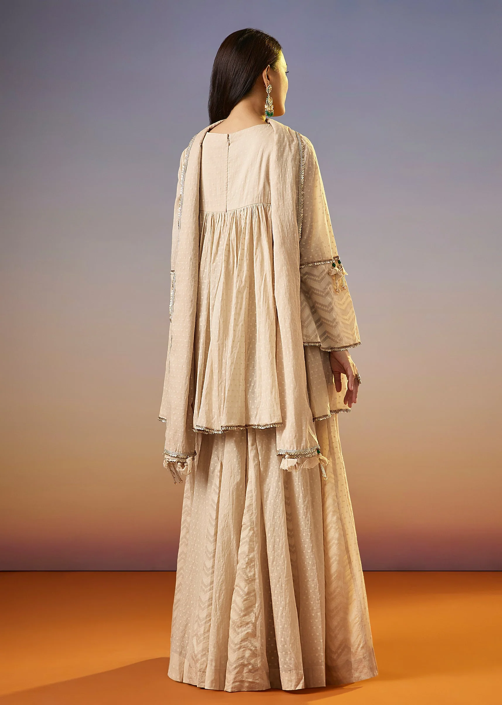 Cream Zardosi Chanderi Palazzo Suit With Dupatta - Image 5