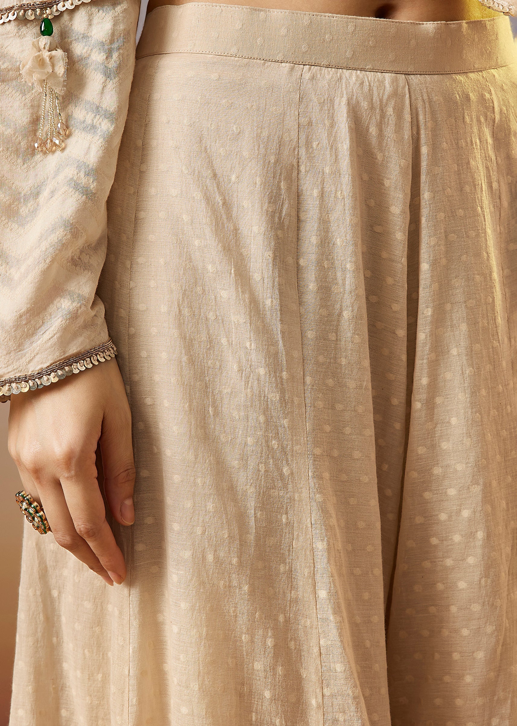 Cream Zardosi Chanderi Palazzo Suit With Dupatta - Image 6