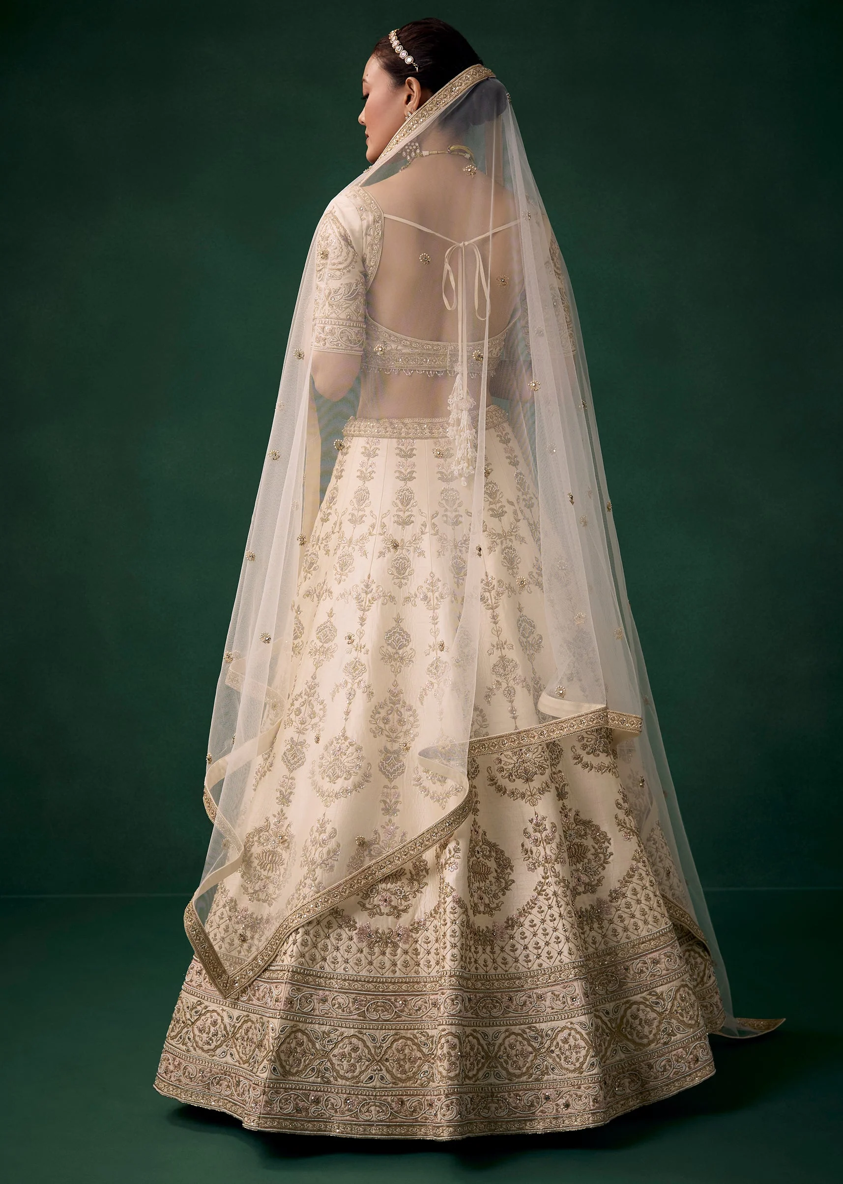 Cream Zari Embroidered Bridal Lehenga Set - Image 2