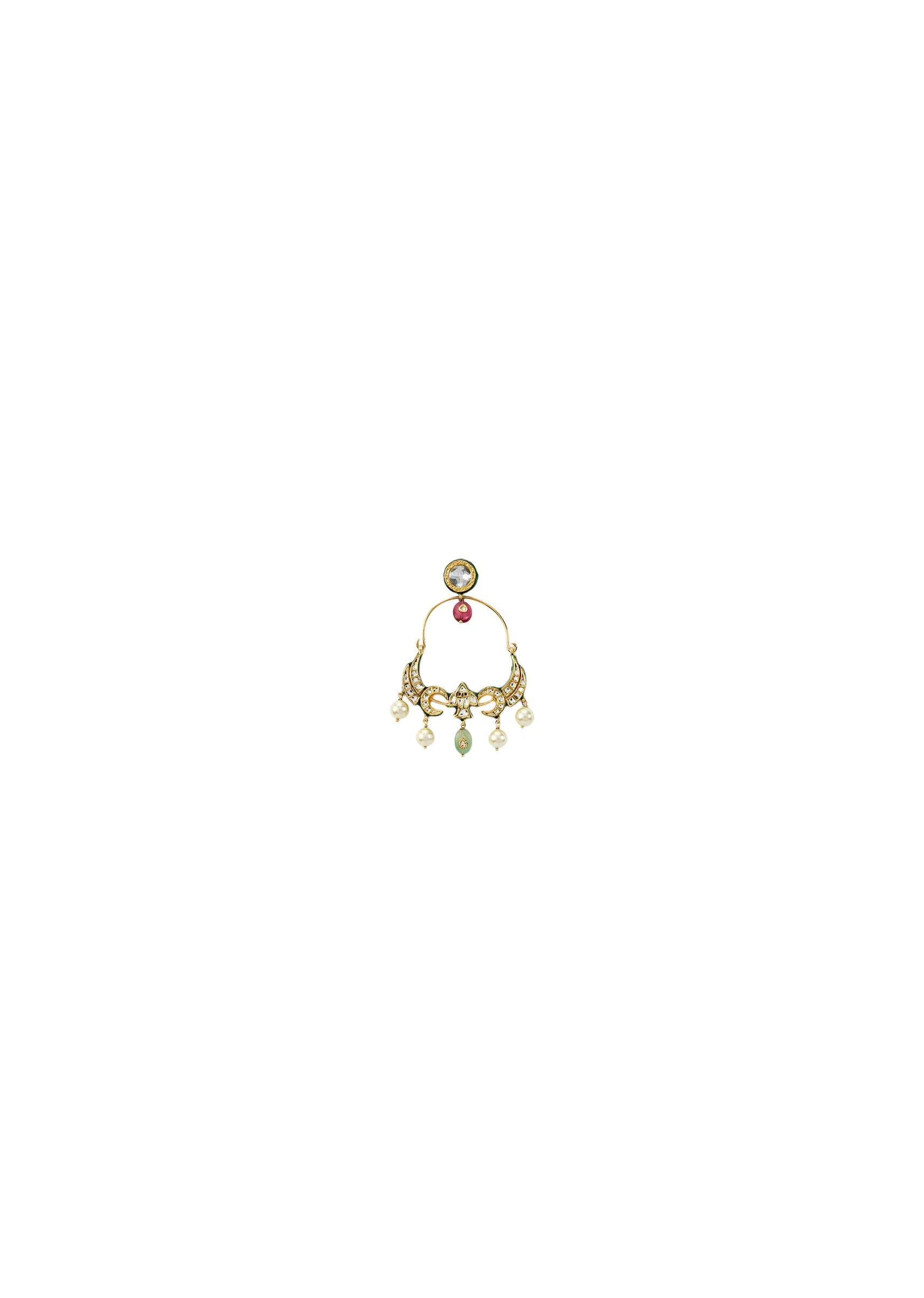 Crescent Motif Multicolored Kundan Polki Hoop Earrings - Image 3