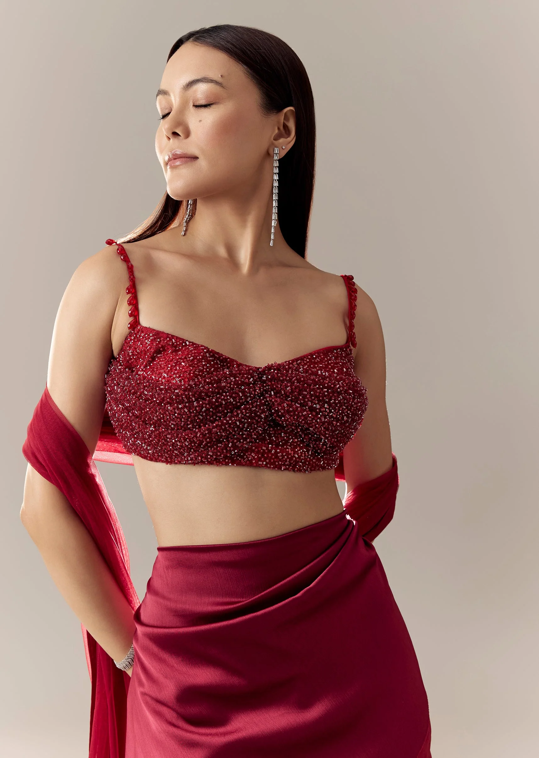 Crimson Cut Dana Cowl Detail Blouse