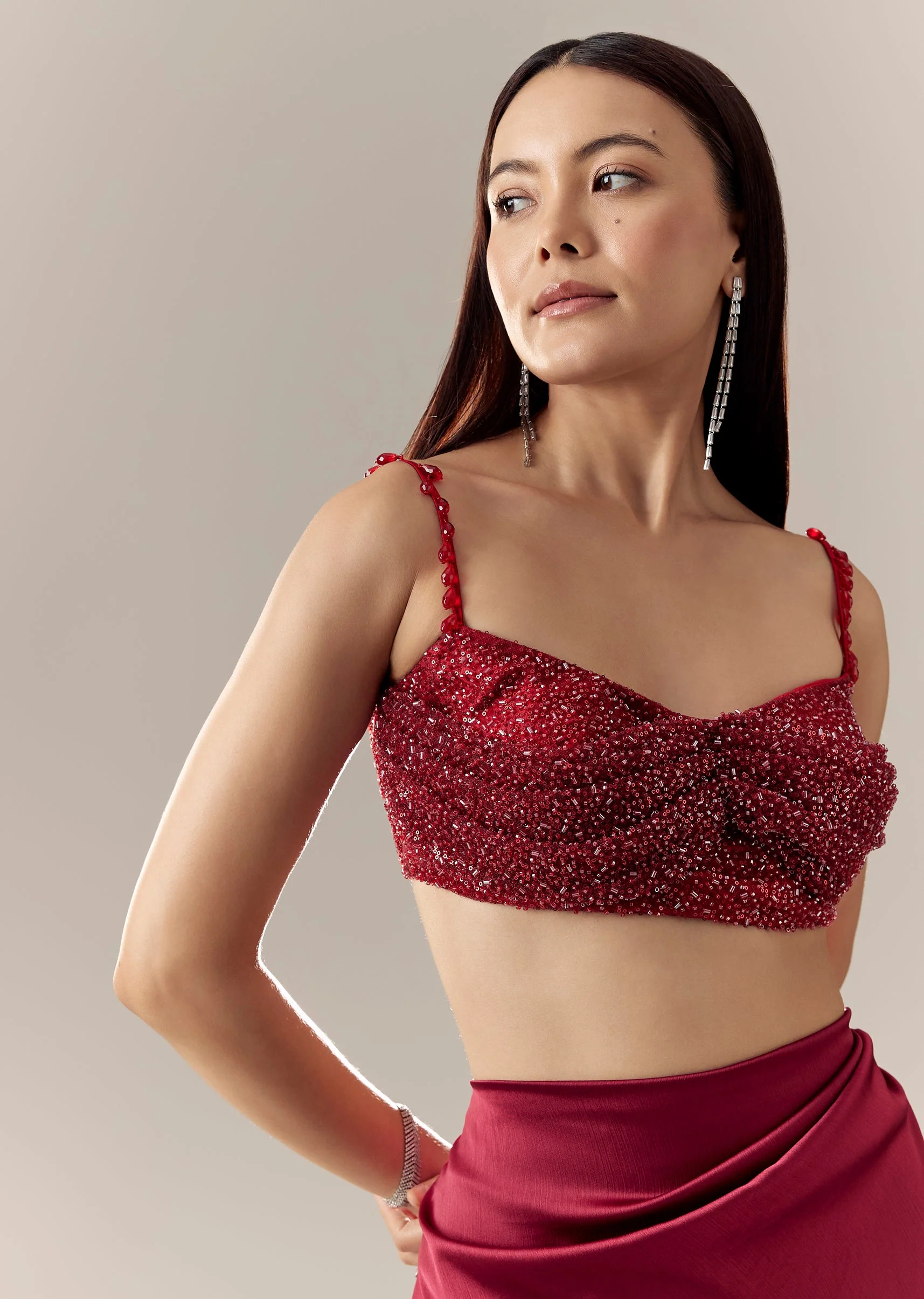 Crimson Cut Dana Cowl Detail Blouse - Image 2