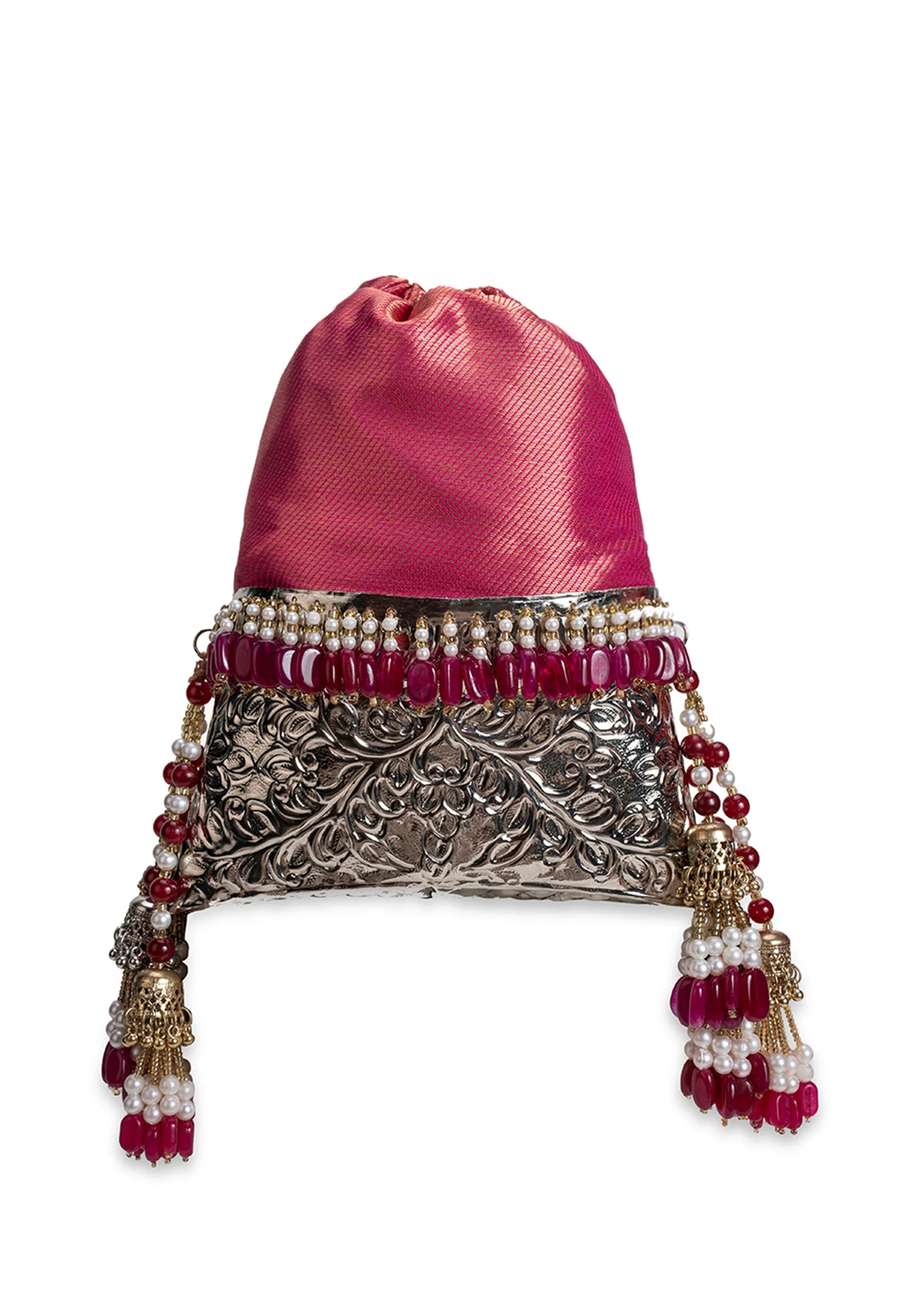 Crimson Red Brocade Embellished Potli - Image 2