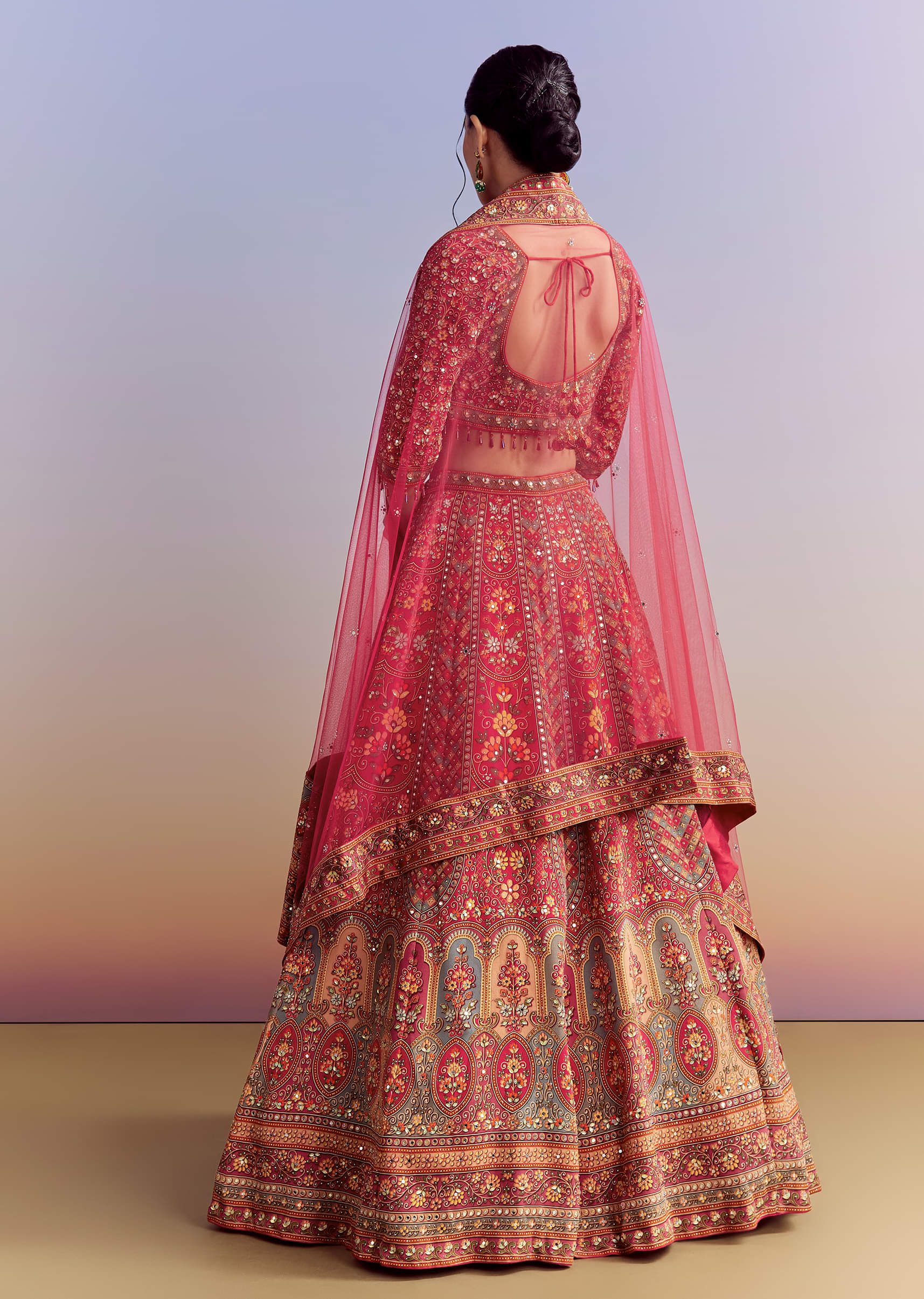 Crimson Red Crepe Printed Bridesmaid Lehenga With Embroidery - Image 2