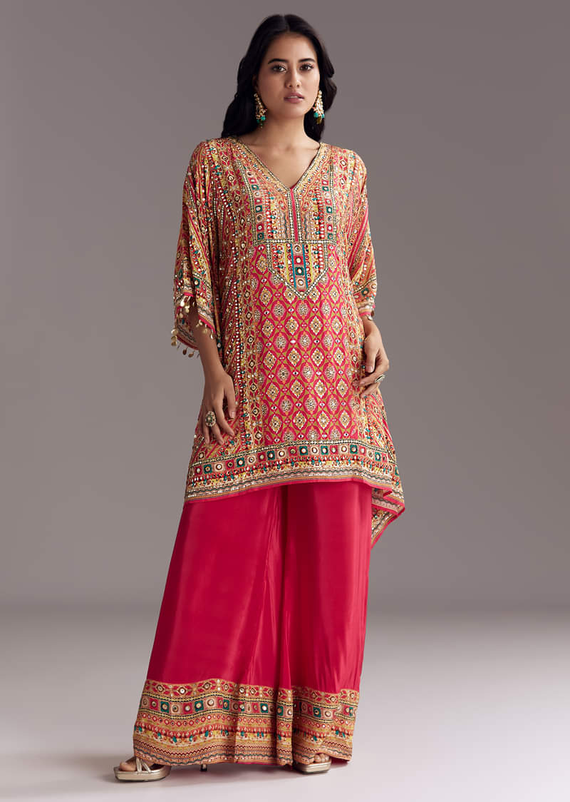 Crimson Red Printed Kaftaan Set - Image 3
