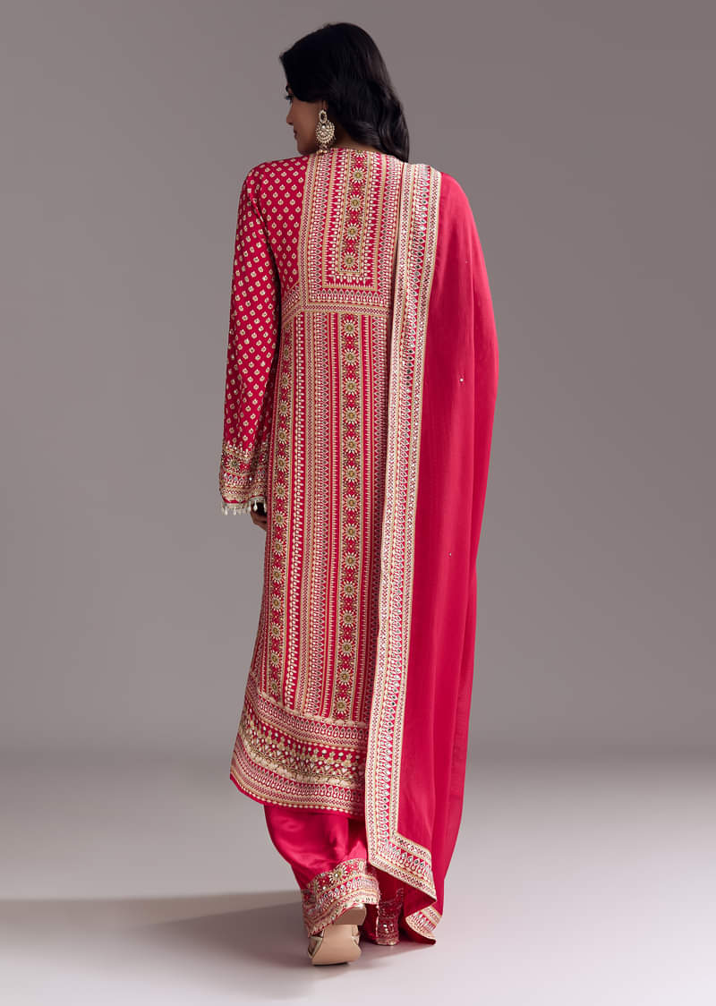 Crimson Red Printed Kurta Palazzo Set - Image 5