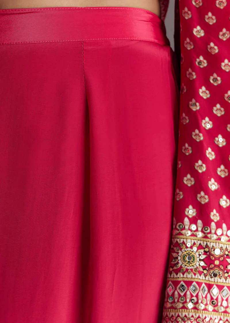 Crimson Red Printed Kurta Palazzo Set - Image 6
