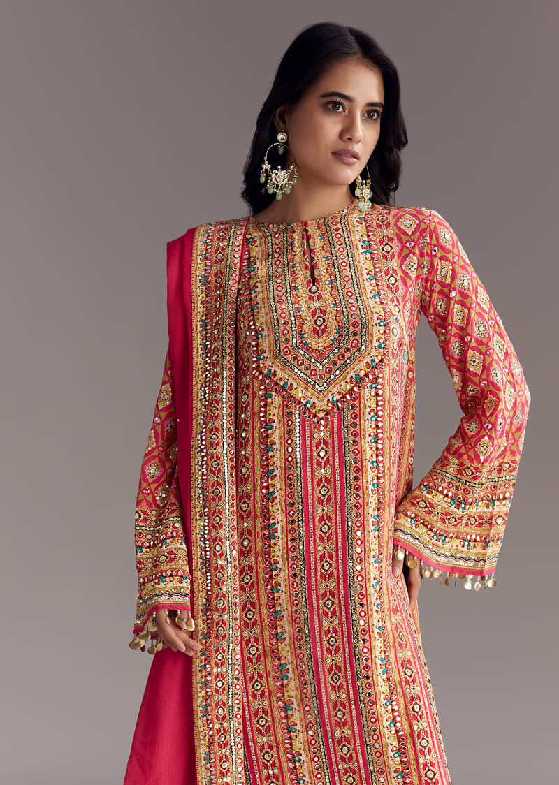 Crimson Red Printed Palazzo Suit Set - Image 4