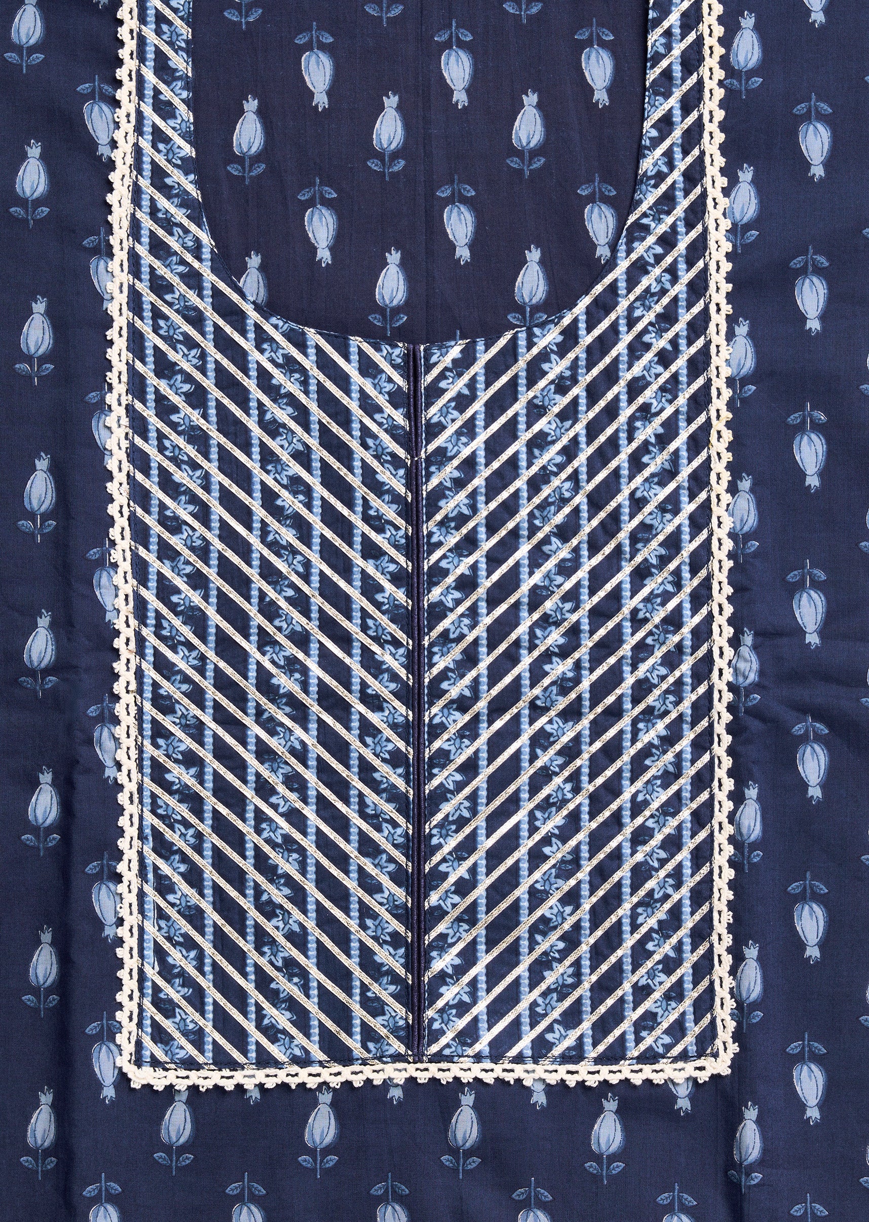Dark Blue Cotton Printed Unstitched Suit Set - Image 2