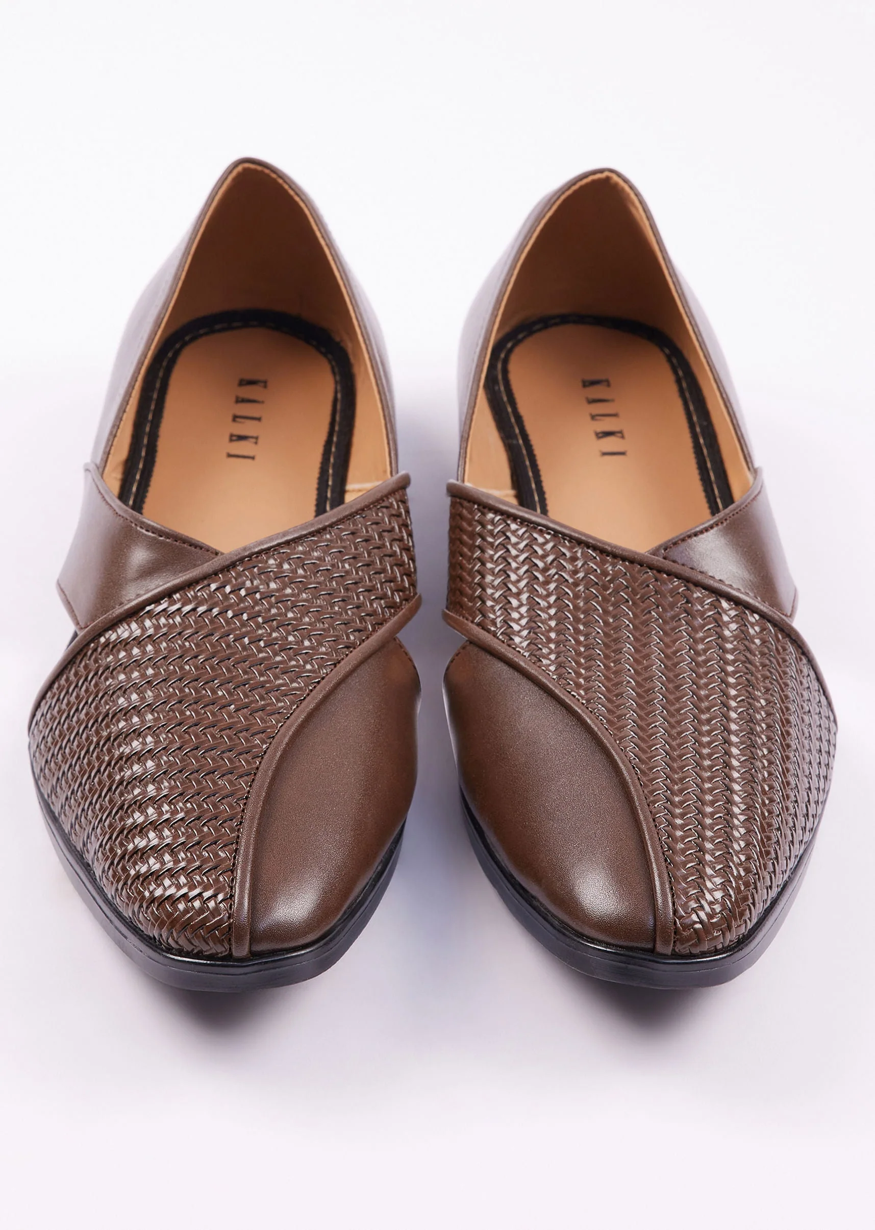 Dark Brown Woven Juttis For Men - Image 5