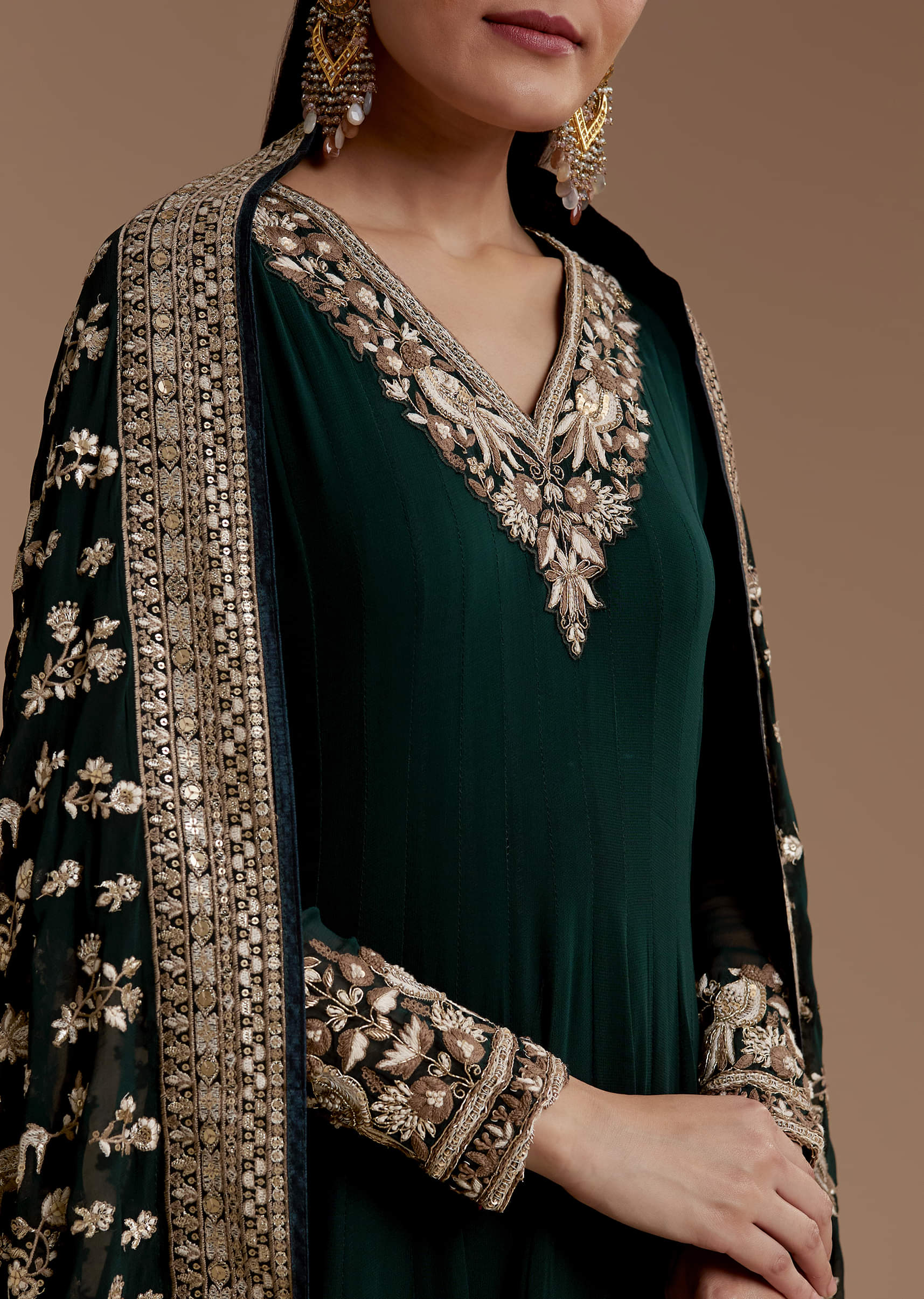 Dark Green Anarkali Set with Sequin Work - Image 2