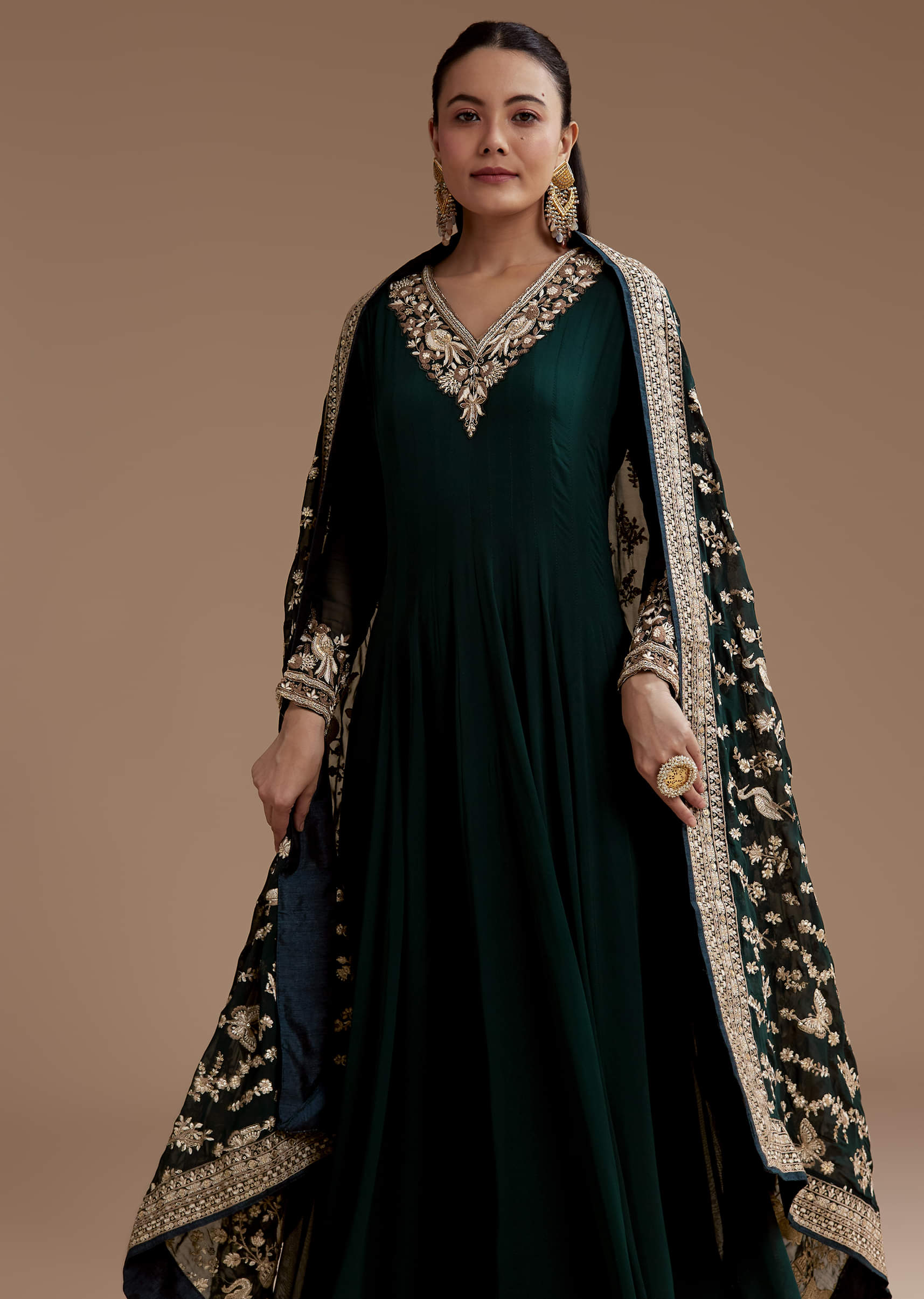 Dark Green Anarkali Set with Sequin Work - Image 4