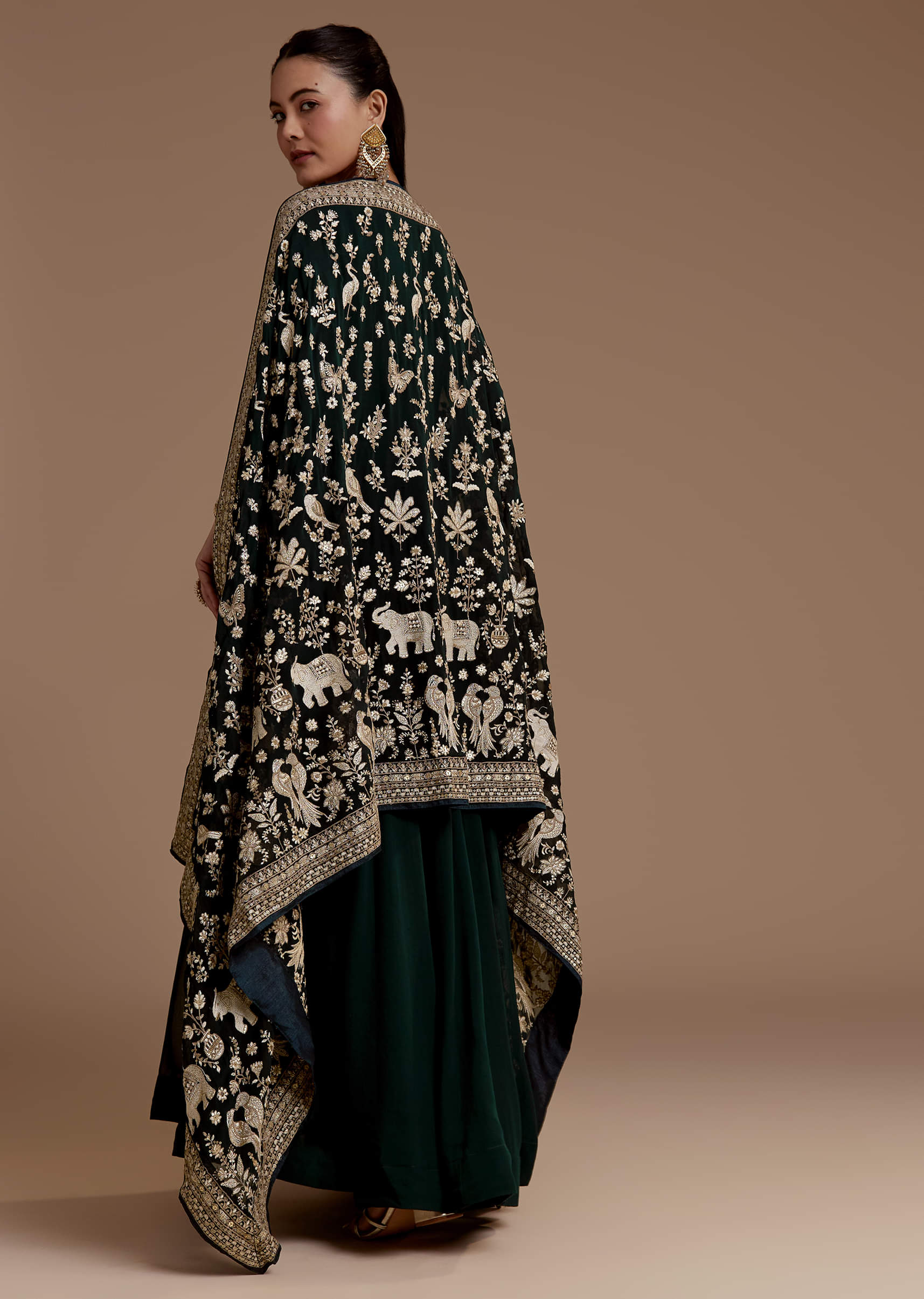 Dark Green Anarkali Set with Sequin Work - Image 5