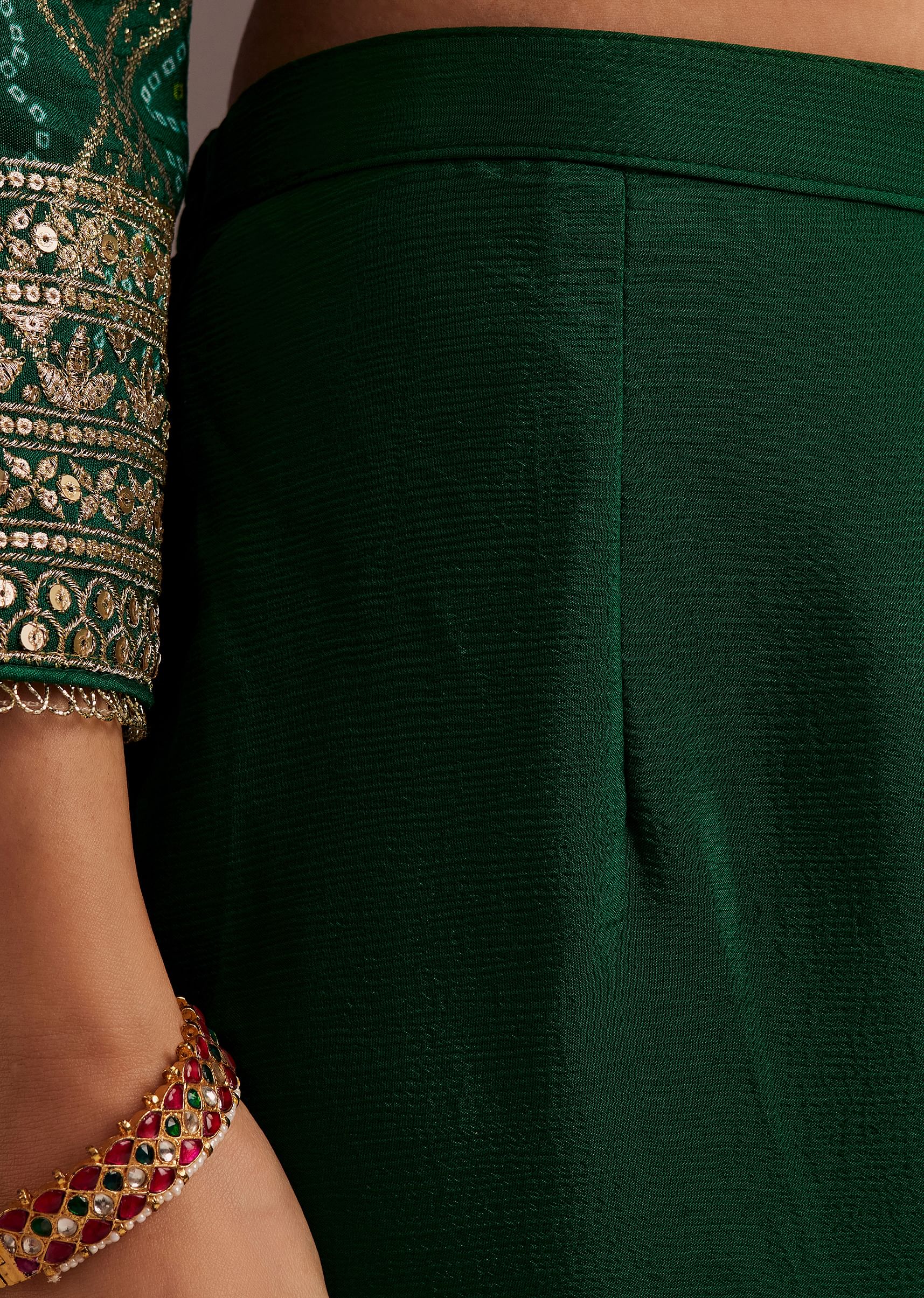Dark Green Bandhani Zardosi Kurta Sharara Dupatta Set - Image 6