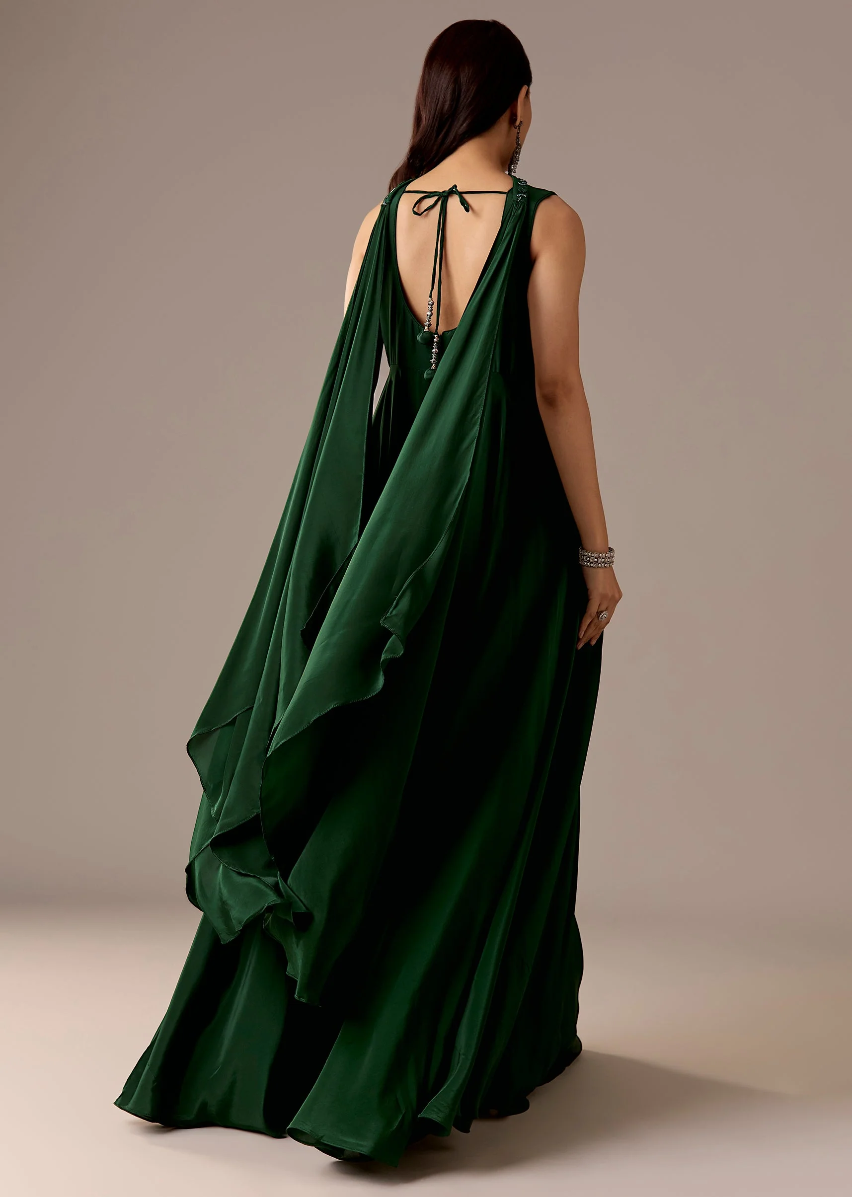 Dark Green Beaded Jumpsuit With Dupatta - Image 5