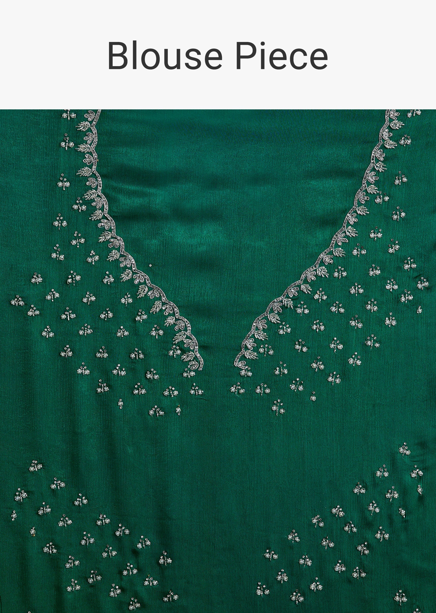 Dark Green Chinon Embroidered Saree With Intricate Hand Embroidery - Image 11