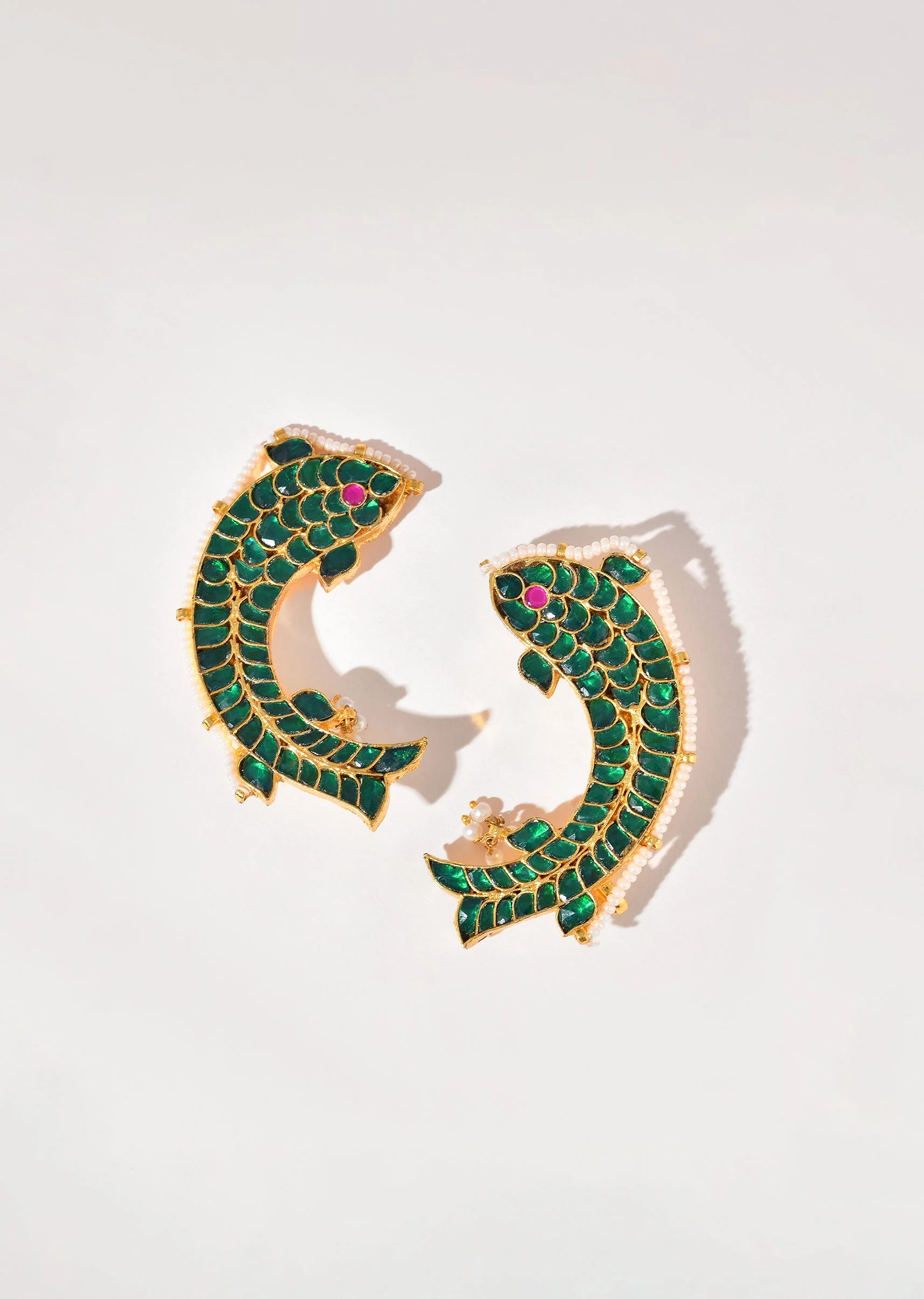 Dark Green Earrings With Pachi Kundan - Image 2