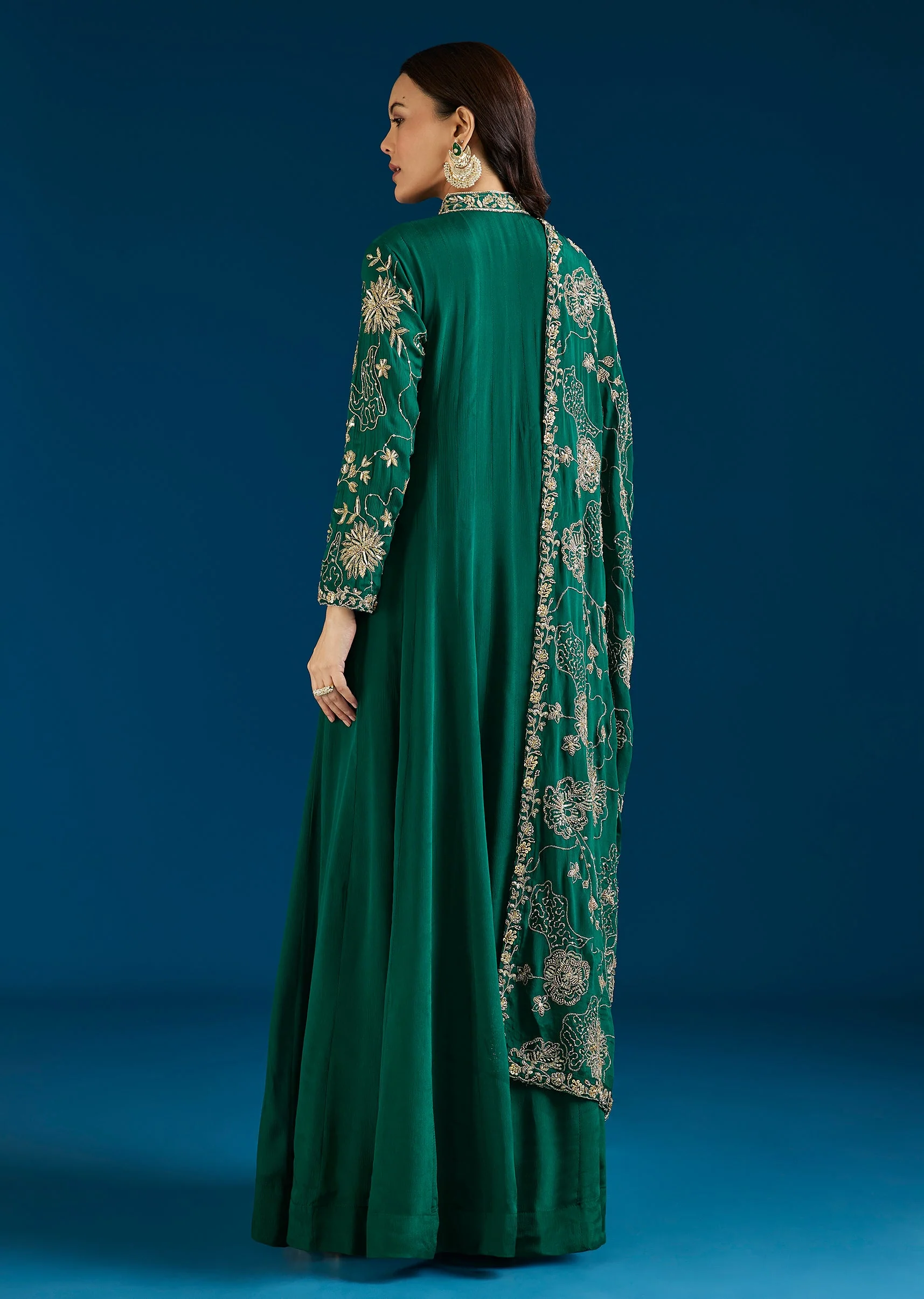 Dark Green Embroidered Chinon Anarkali Suit With Dupatta - Image 5