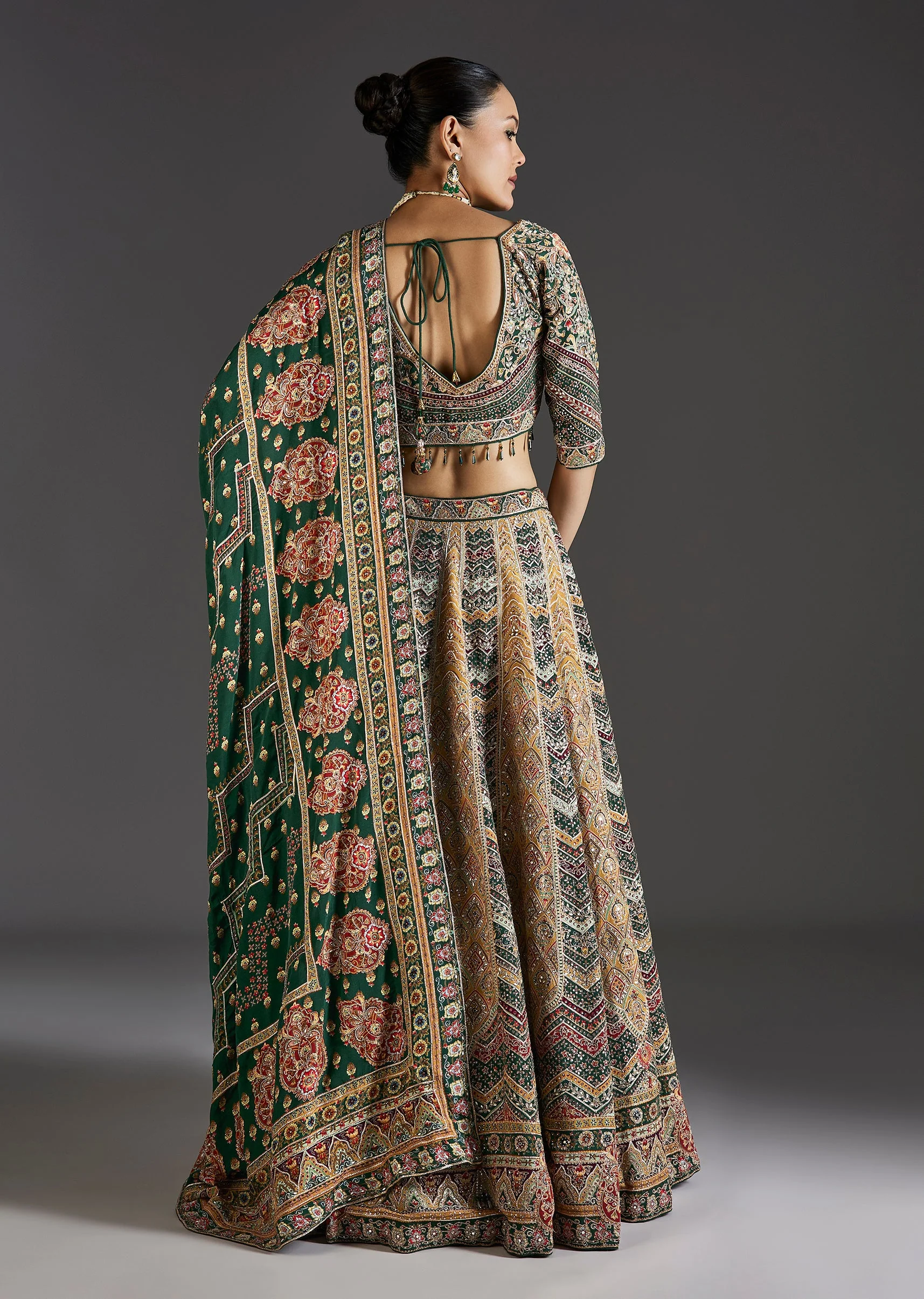 Dark Green Lehenga With Bold Festive Prints - Image 2