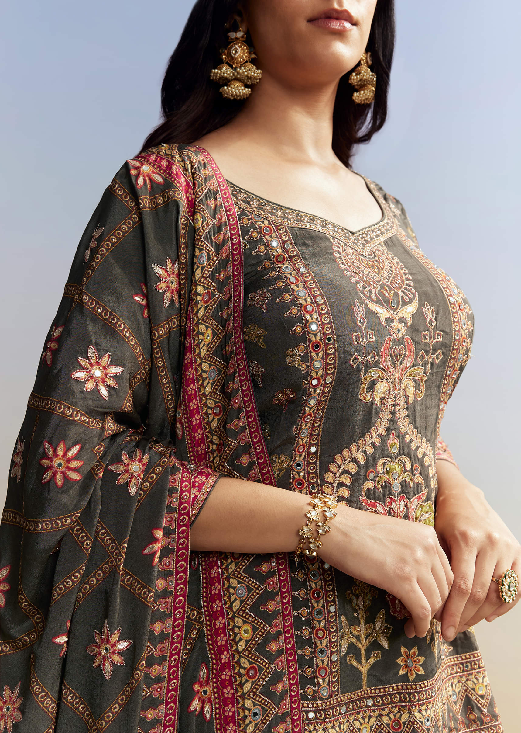 Dark Green Printed Sharara Set - Image 2