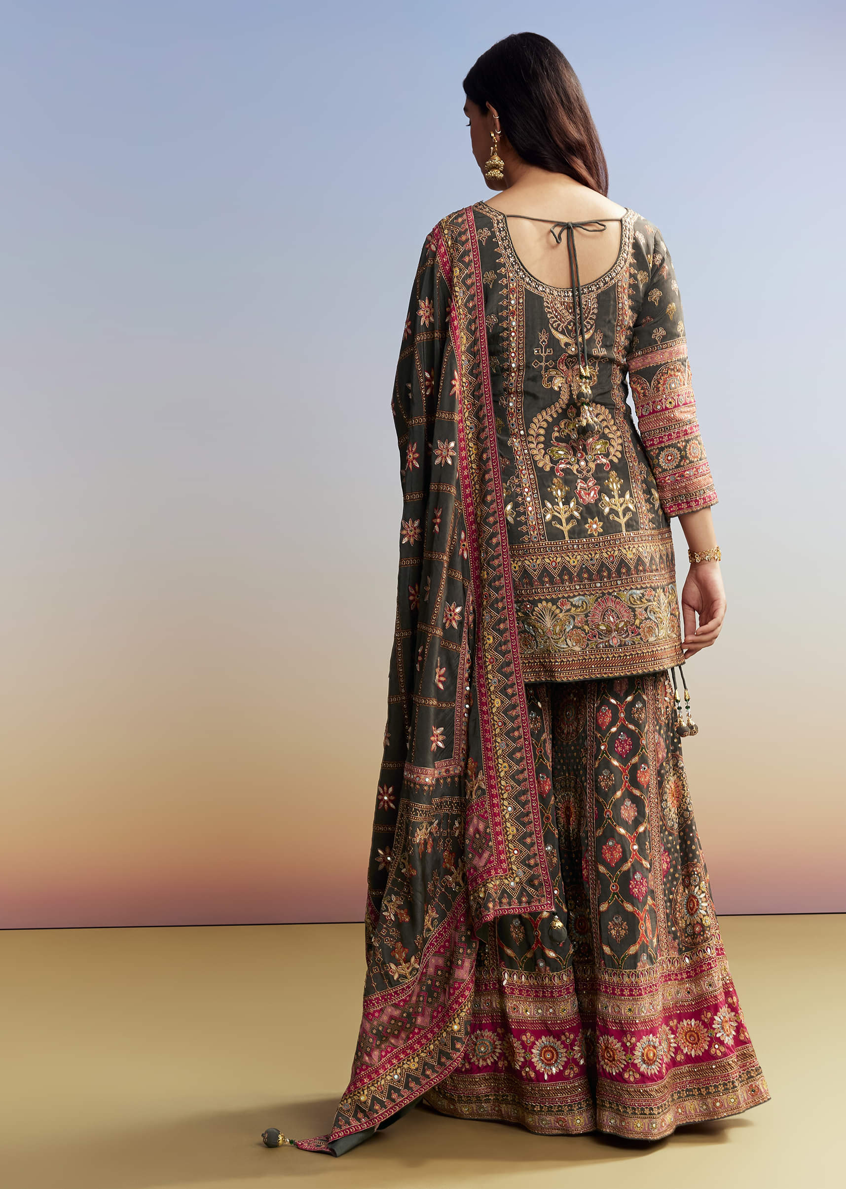 Dark Green Printed Sharara Set - Image 4