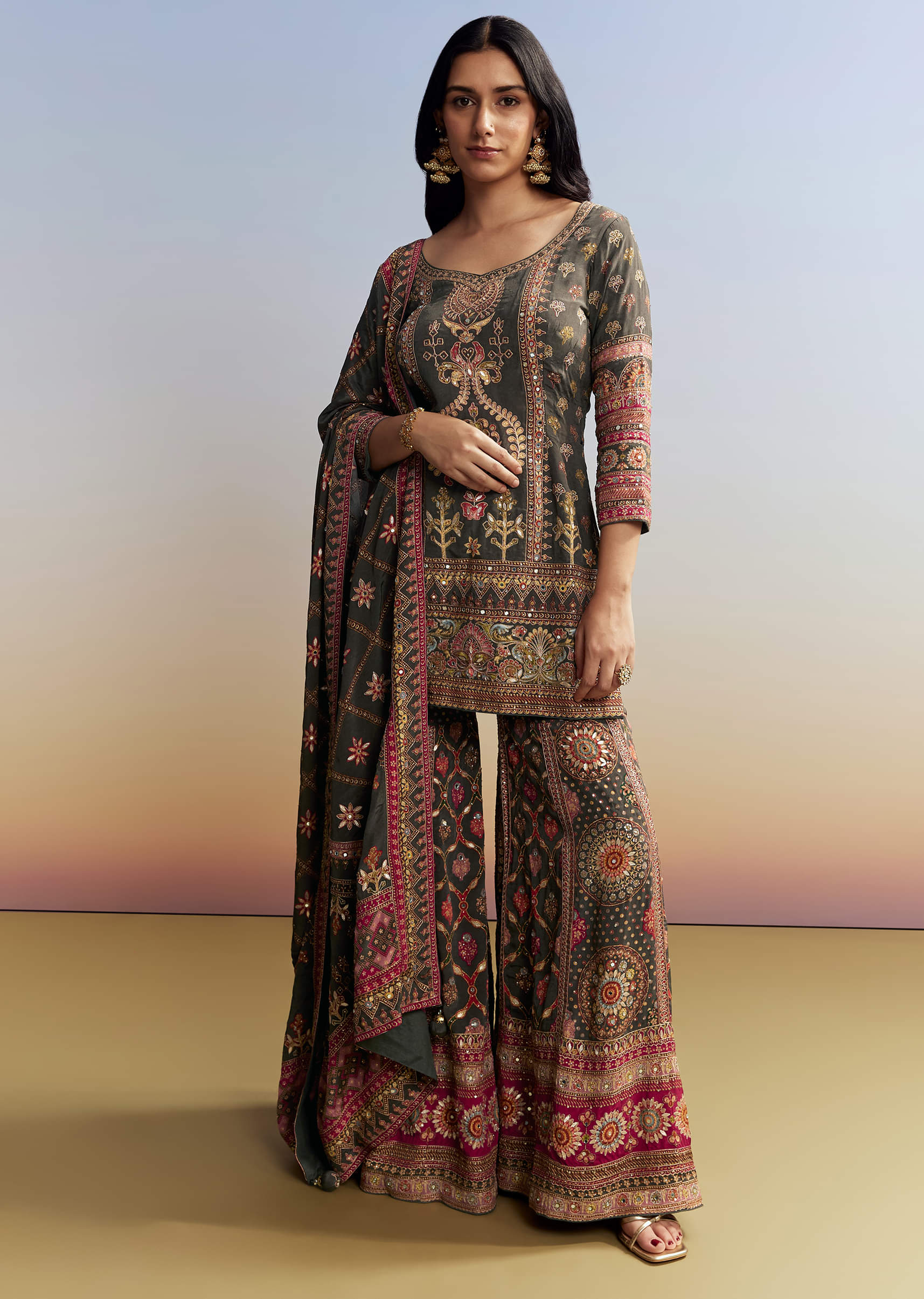 Dark Green Printed Sharara Set - Image 7