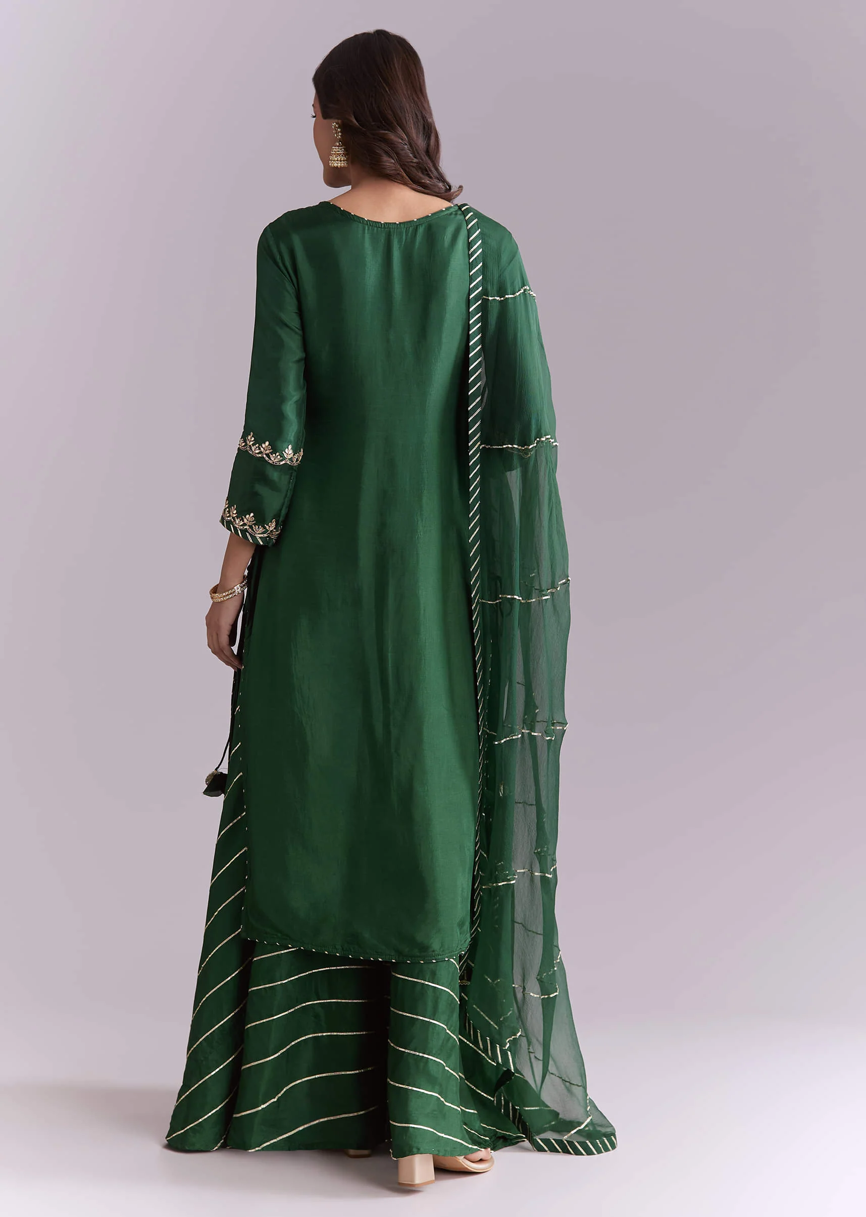 Dark Green Silk Palazzo Suit With Gota Work - Image 5