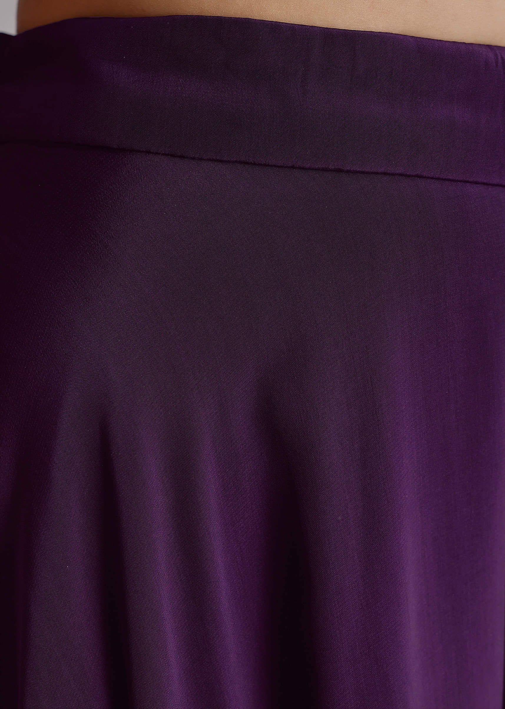 Dark Plum Purple Crepe Croptop Palazzo Suit With Cutdana Sequin Embroidery - Image 6