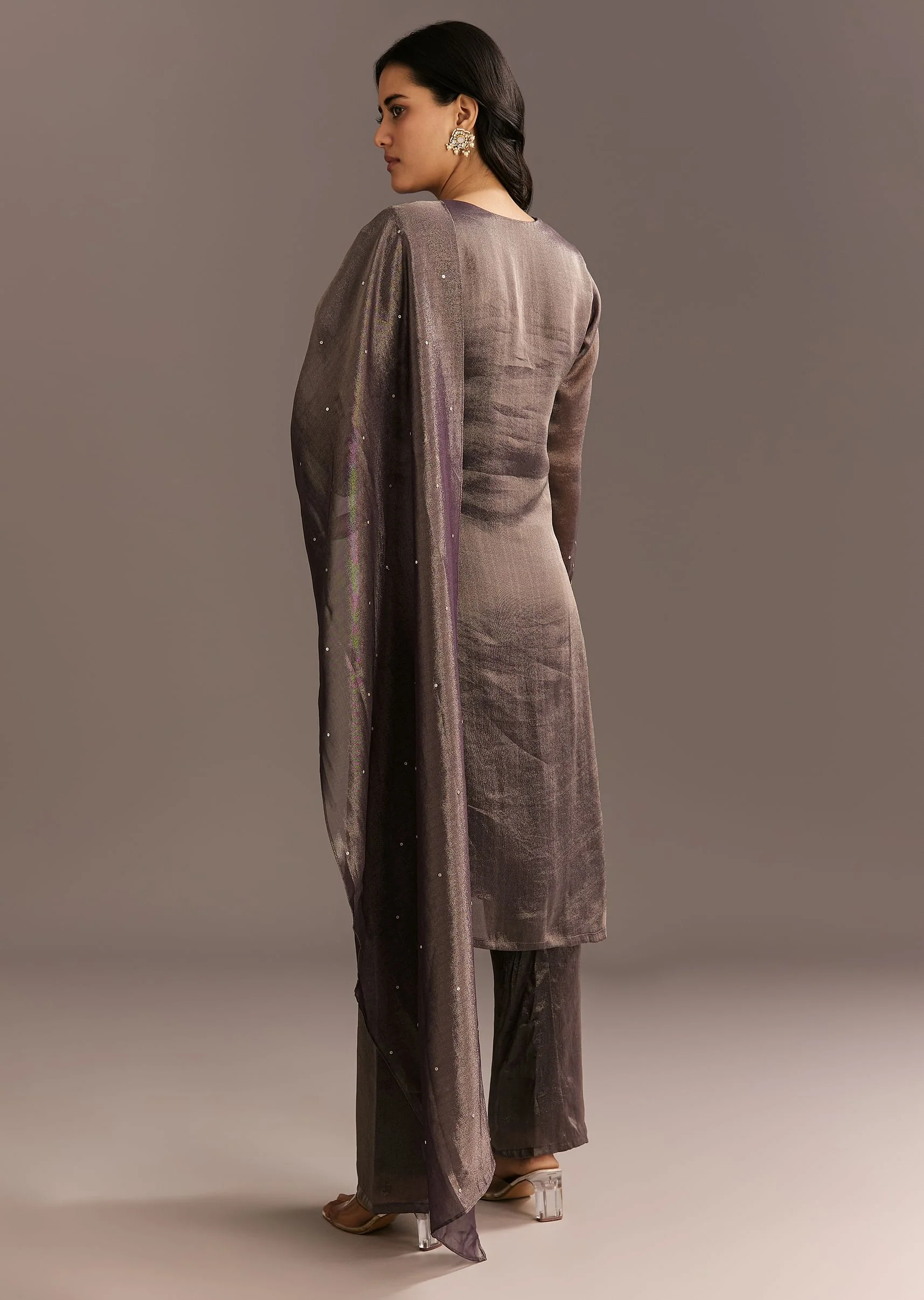 Dark Purple Organza Tissue Embroidered Kurta Pant With Embroidered Dupatta - Image 5