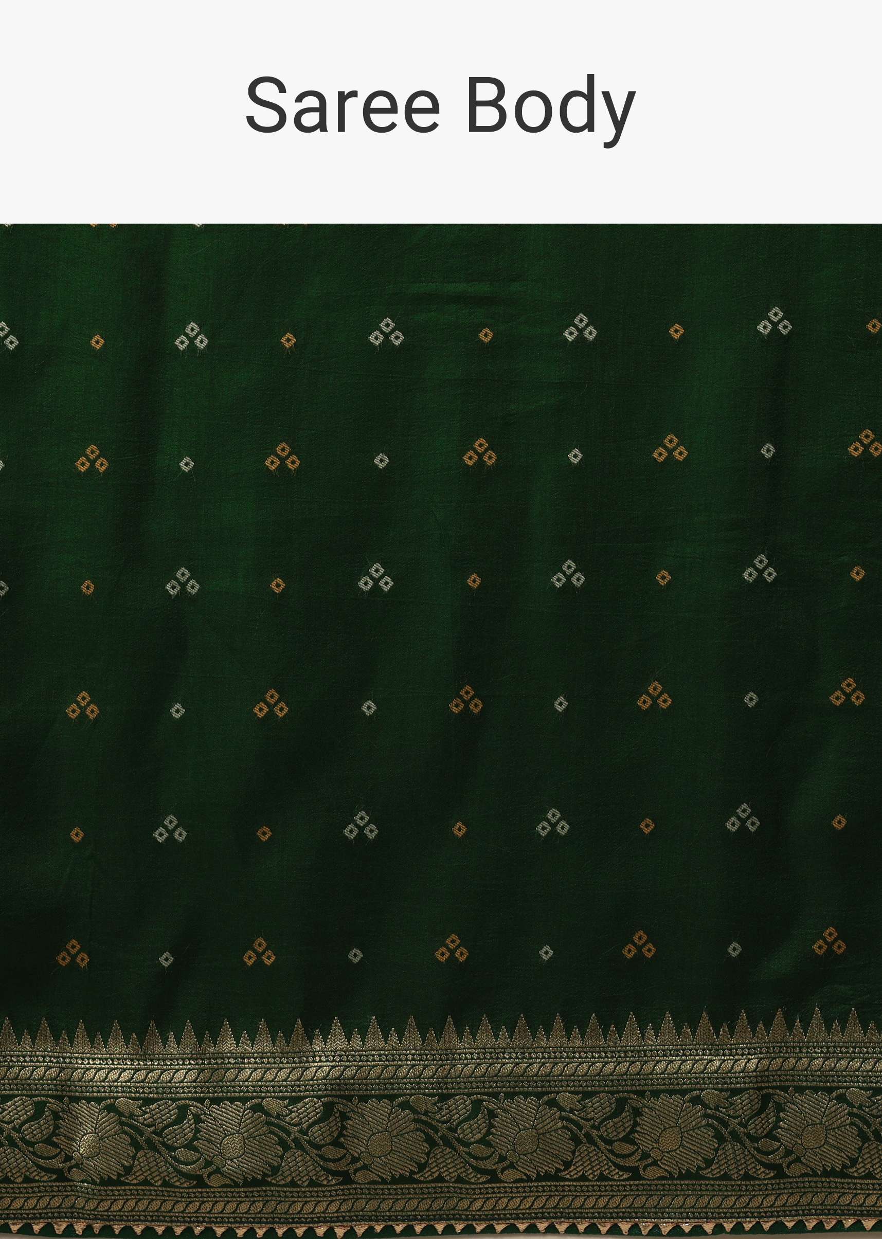 Deep Green Dola Silk Banarasi Saree With Bandhani Waeve - Image 6