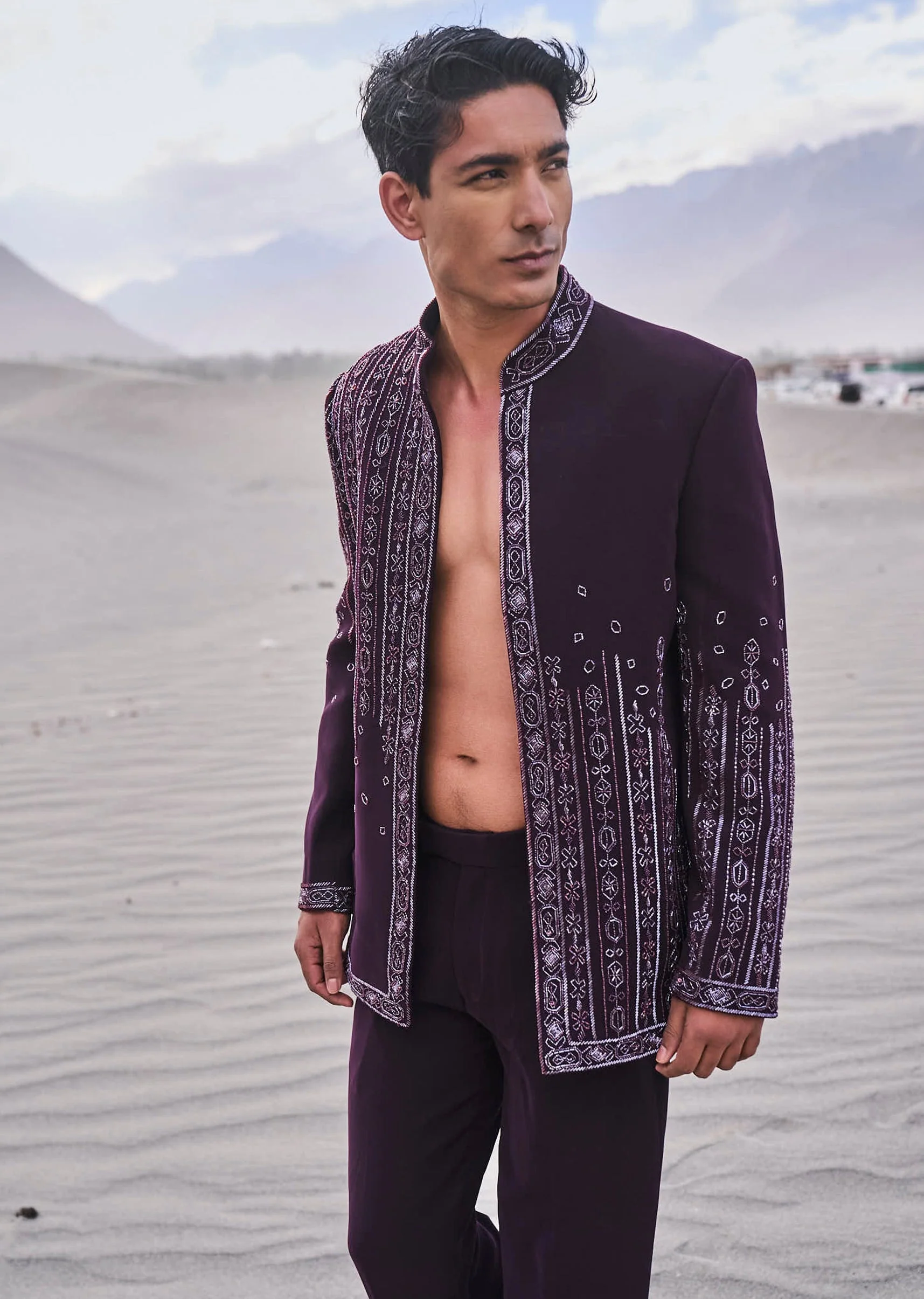 Deep Purple Embroidered Jodhpuri Suit - Image 4