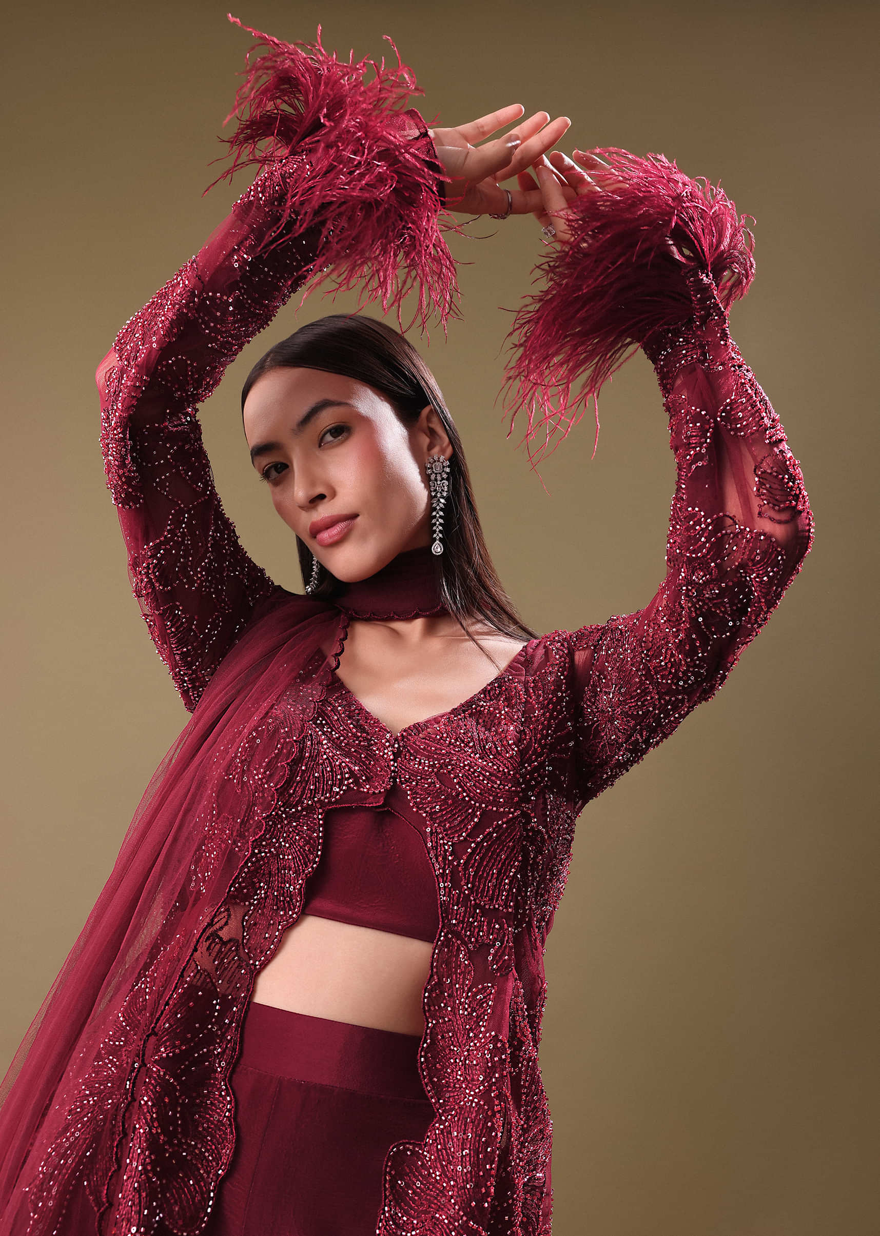 Deep Red Crepe Sharara And Blouse Set - Image 4