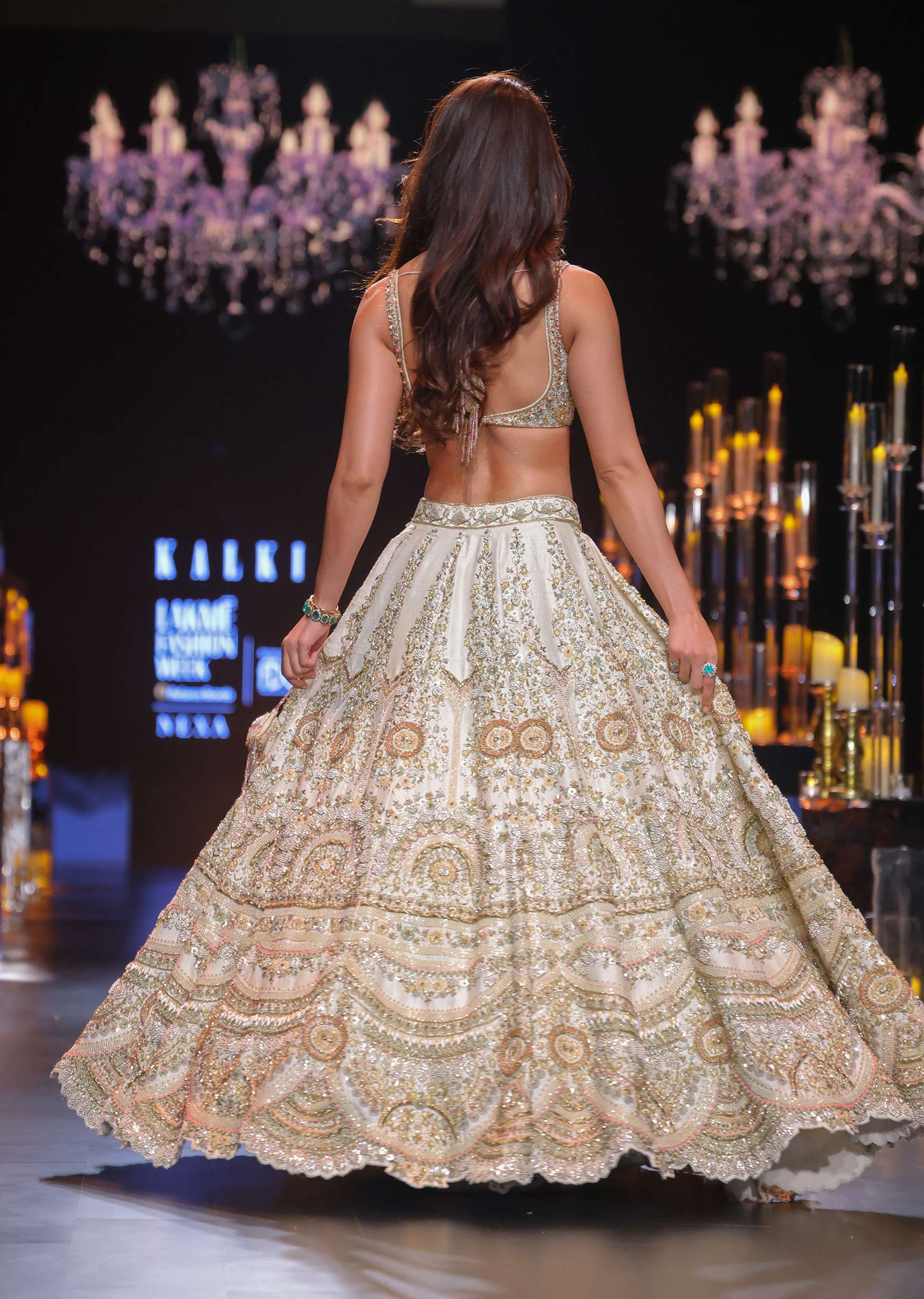 Disha Patani In Peach Lehenga Set with Pearl Butti Embroidery And 3D Flowers - Image 4