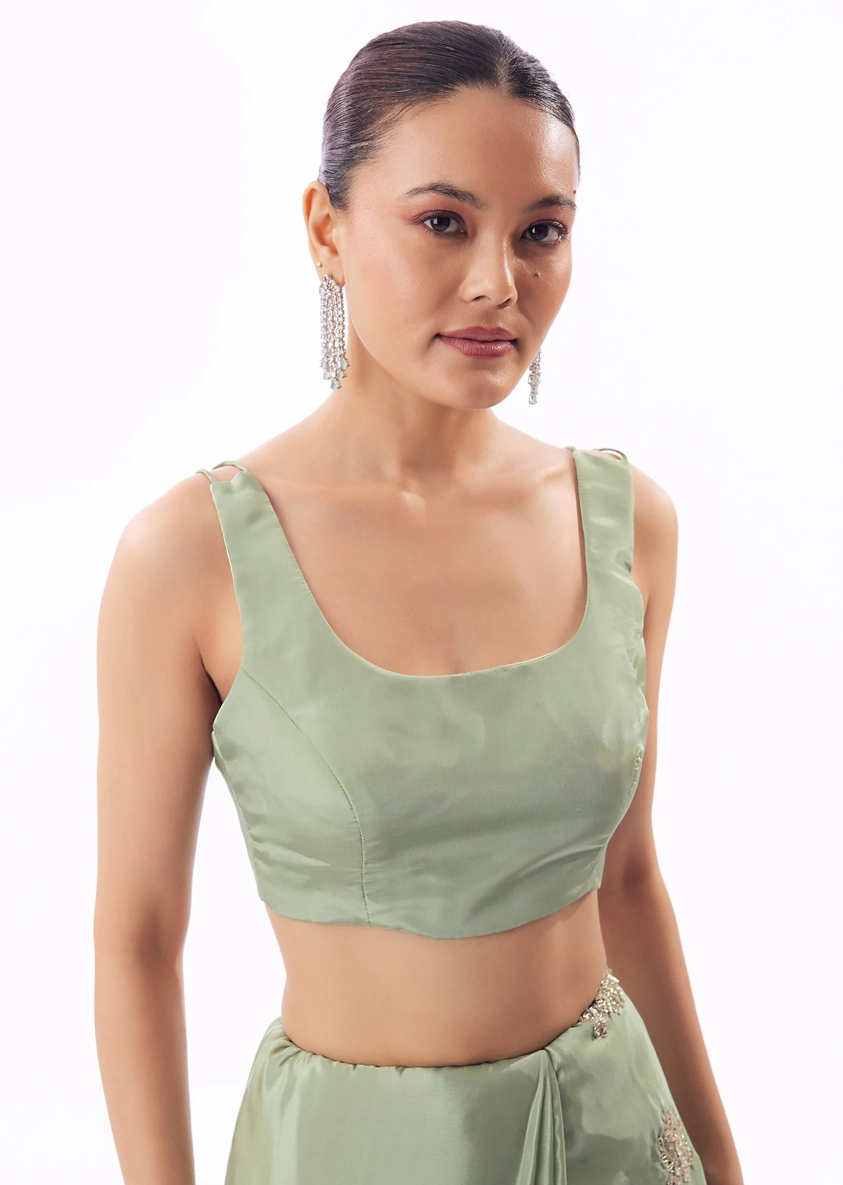 Dusky Green Silk Saree With Cutdana And Sequin Embroidered Border - Image 7